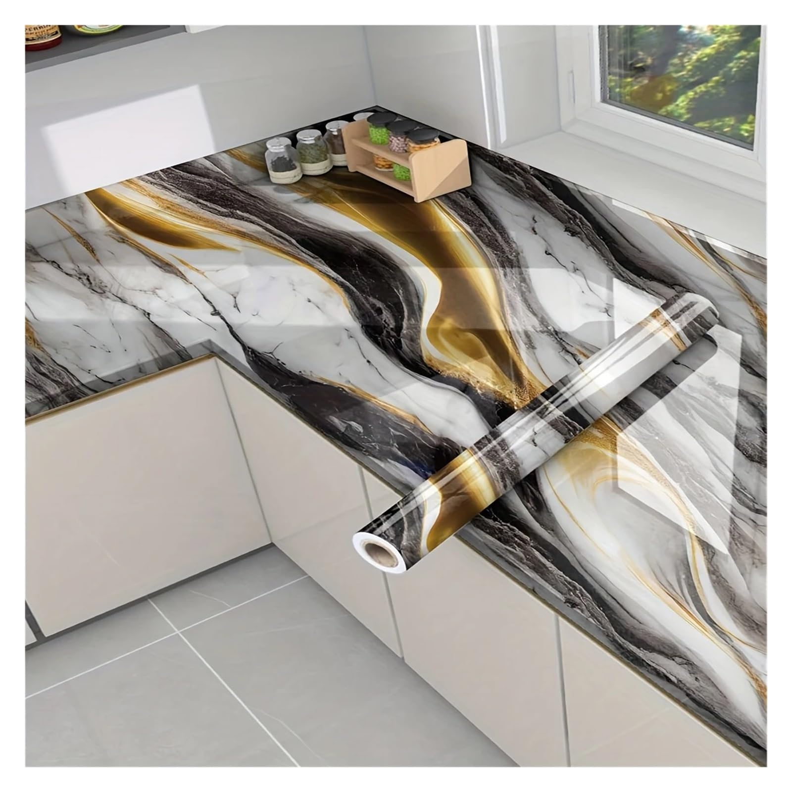 Kitchen Wallpaper 60cm Marble Wallpaper – Self-Adhesive, Waterproof, Oil-Proof Vinyl for Kitchen Countertops, Cabinets & Stove Backsplash