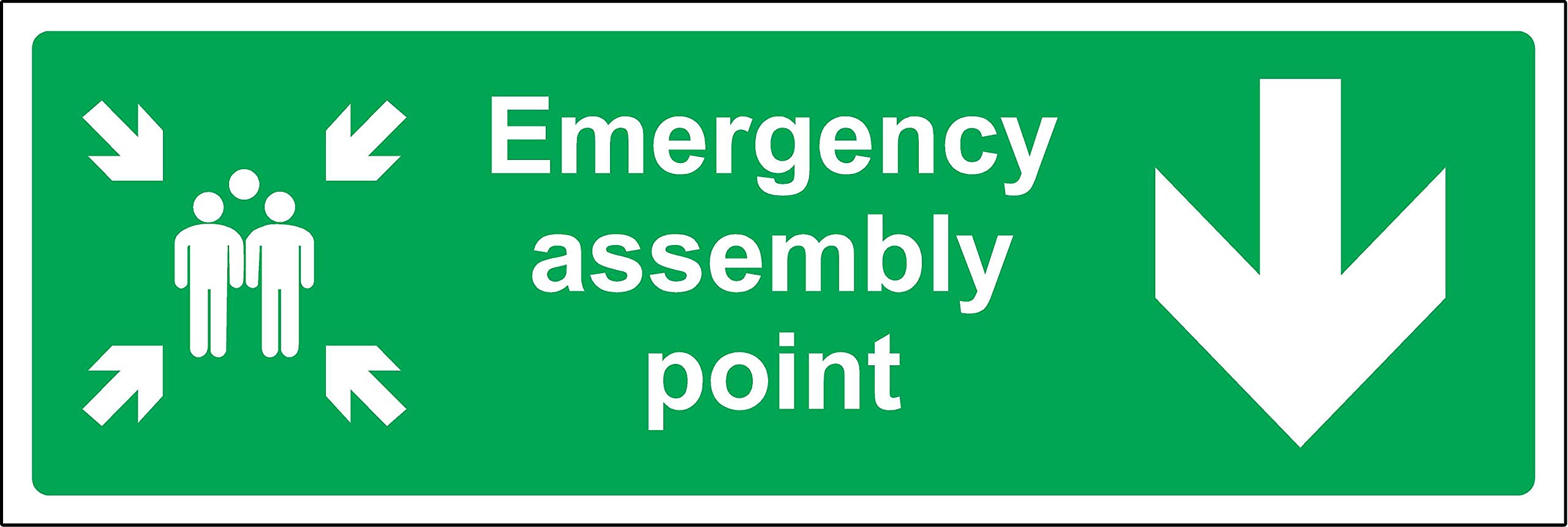 Emergency assembly point directional sign Down Safety sign - Self adhesive sticker 300mm x 100mm