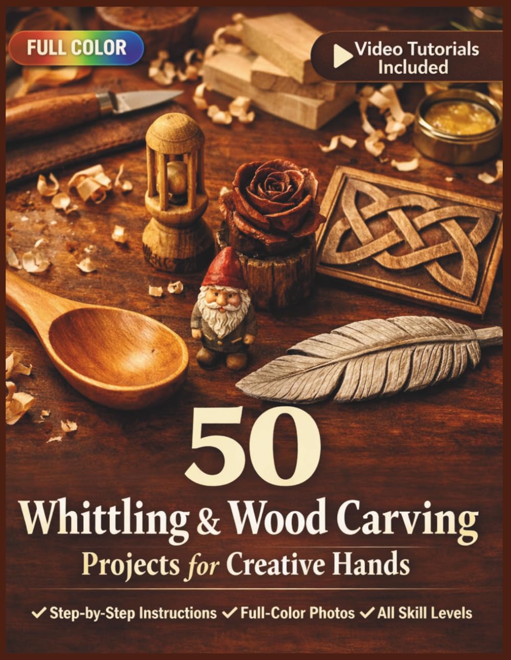 50 WHITTLING & WOOD CARVING PROJECTS FOR CREATIVE HANDS: A Fully Illustrated Guide to Carving Figures, Décor & Keepsakes for Complete Beginners | ... Included (50 CRAFTS AND HOBBIES PROJECTS)