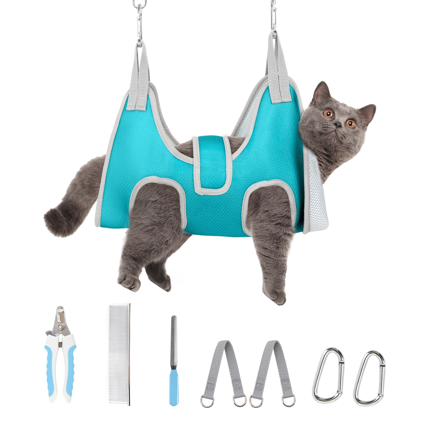 Marnonsis Dog Grooming Hammock, Adjustable Restraint Sling for Nail Trimming, Hands-Free Cat Grooming Harness for Easy Bathing, Haircuts & Claw Care at Home, Blue XS