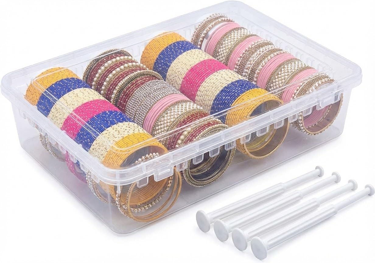 EthenicIndian® Multipurpose pair Plastic Storage Box with 4 Adjustable Rods l ewelry Boxes, Storing Box For Bangles, Chuda, Kada, Watches, Scrunchies I Clothing, Shoes & Jewelry