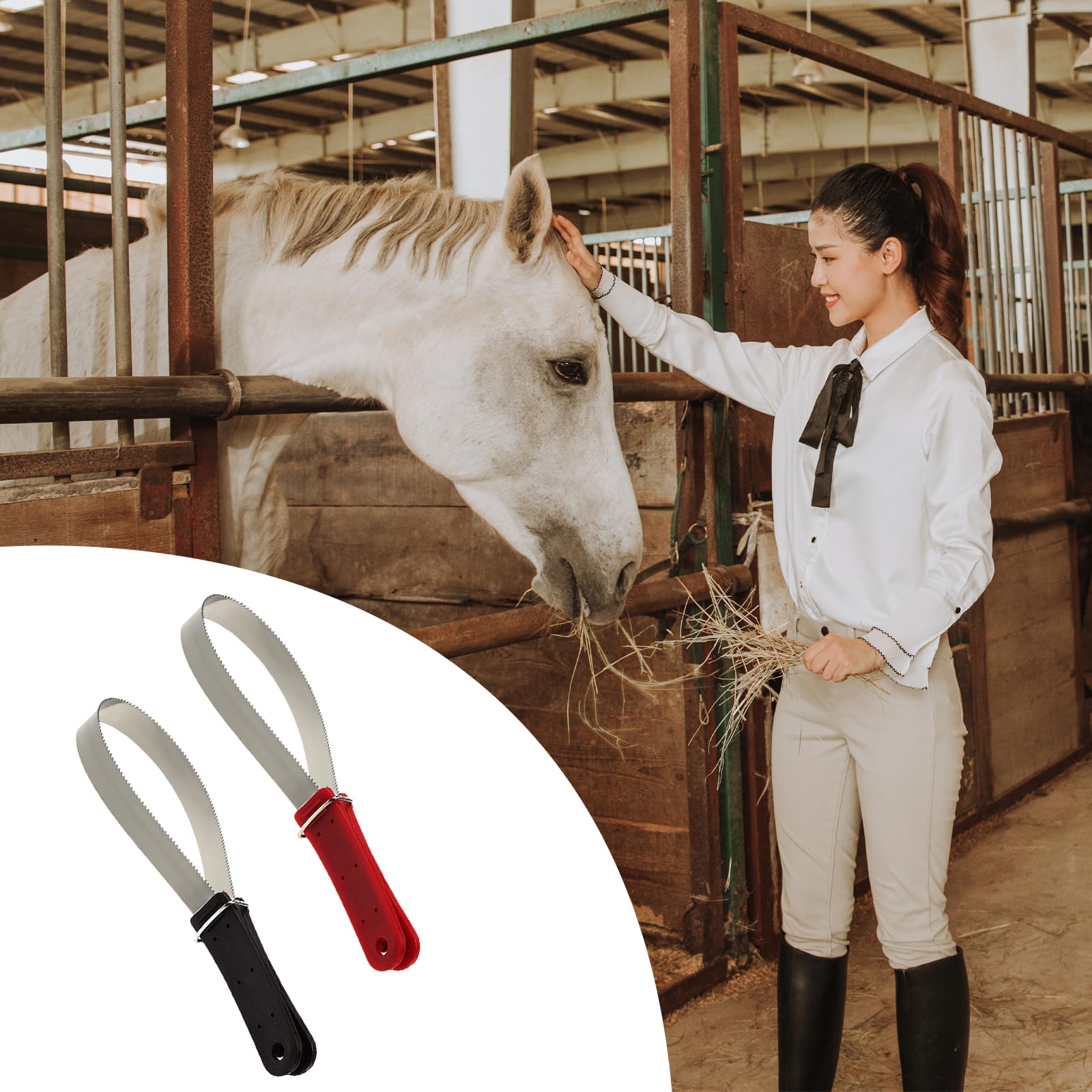 LUOFENG Horse Hair Brush Double Sided Blade Horse Shedding Tool Stainless Steel Riding Horse Sweat Scraper for Horse Grooming - Image 2