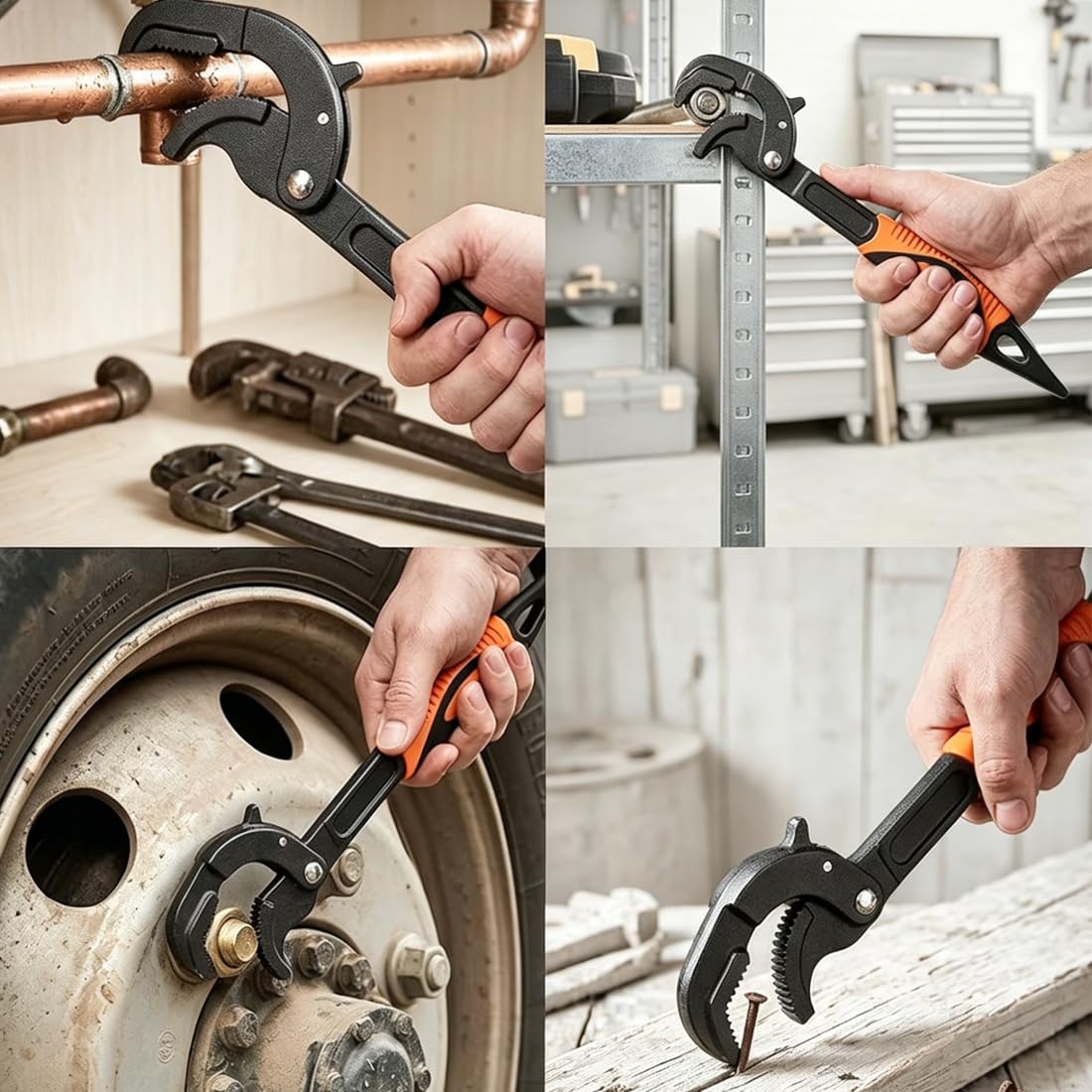 Llave Universal De Ahorro De Esfuerzo, Llave Autoajustable, Llave De Tubo Con Agarre Rápido Power Grip, Set De Llaves Autoajustables Para Tuercas, Tubos, Accesorios Y Reparación (Orange,2 pcs)