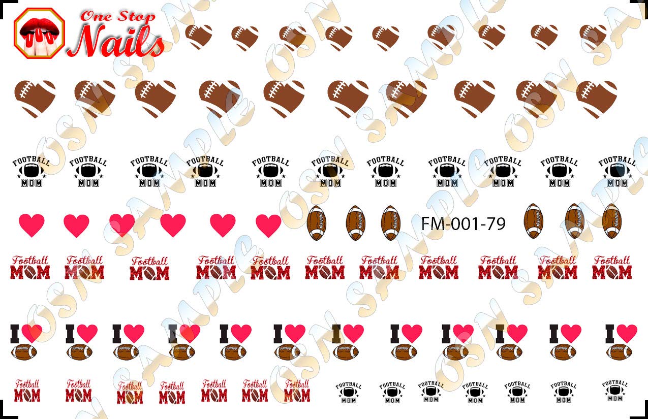 Football Mom Waterslide Nail Decals by One Stop Nails V1A.