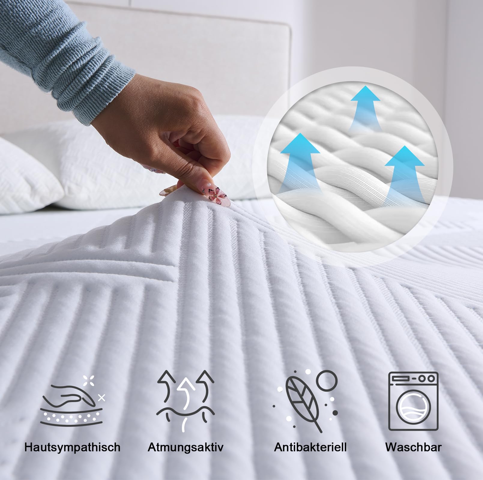 Twirest Coprimaterasso 180 x 200 cm, altezza 7,5 cm, gel e schiuma confortevole, fodera lavabile, per letto a rete imbottita