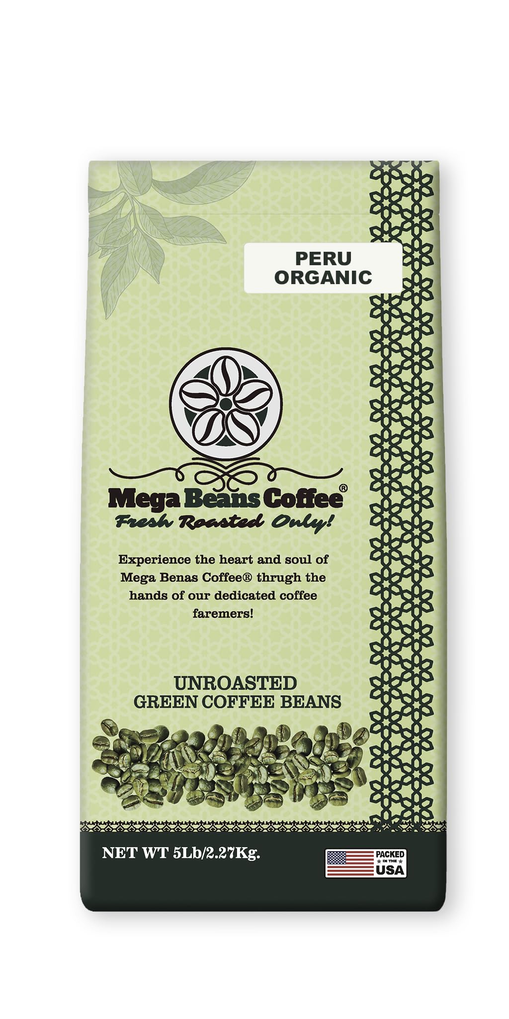 Unroasted Green Coffee Beans, Mega Beans Coffee, Specialty Grade Green Coffee Beans. (5 LB, Peru Organic 5 Lb)