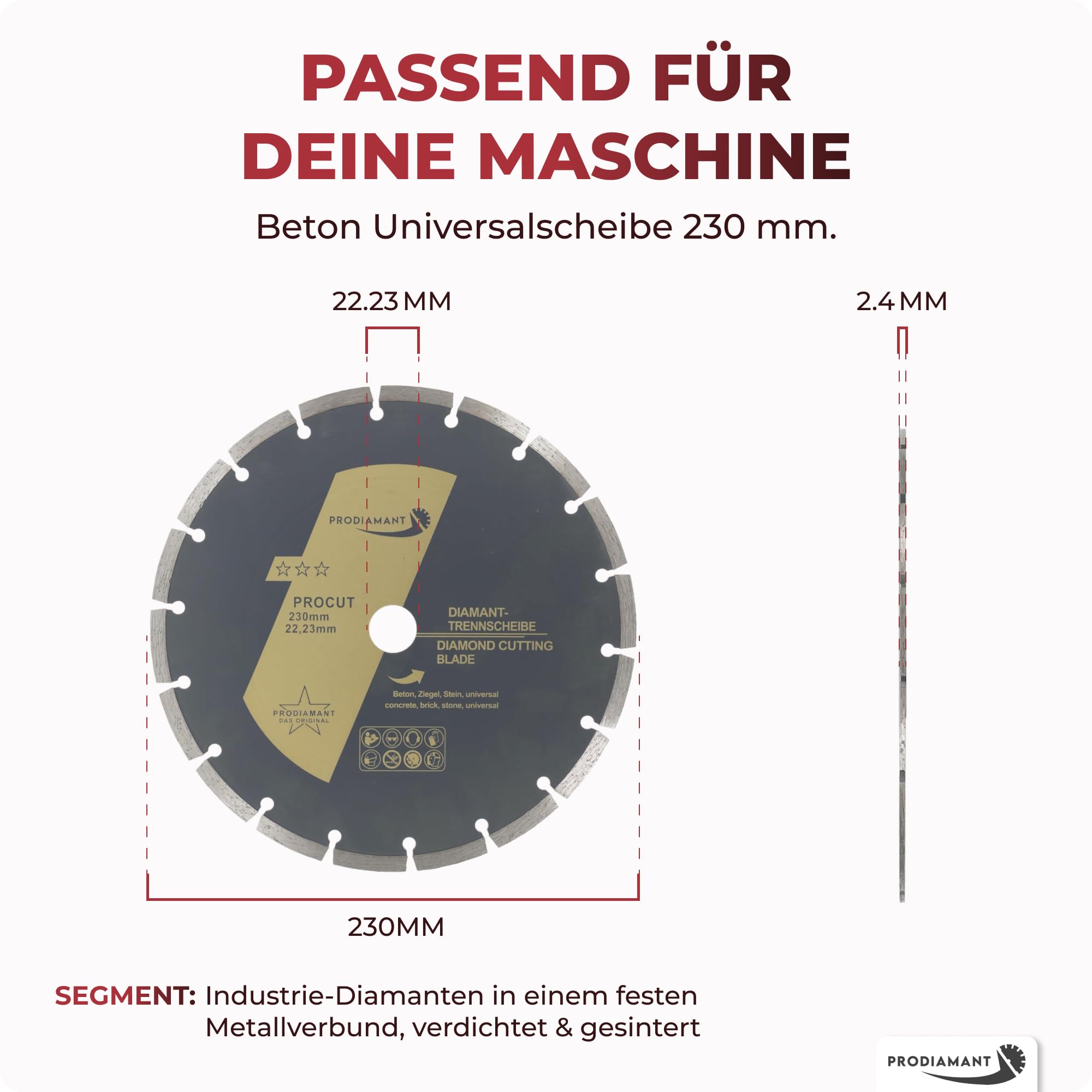 PRODIAMANT Premium Diamanttrennscheibe Set 2x 230mm universal Trennscheibe für Stein, Beton, Granit, Mauerwerk, Ziegel Zubehör Winkelschleifer