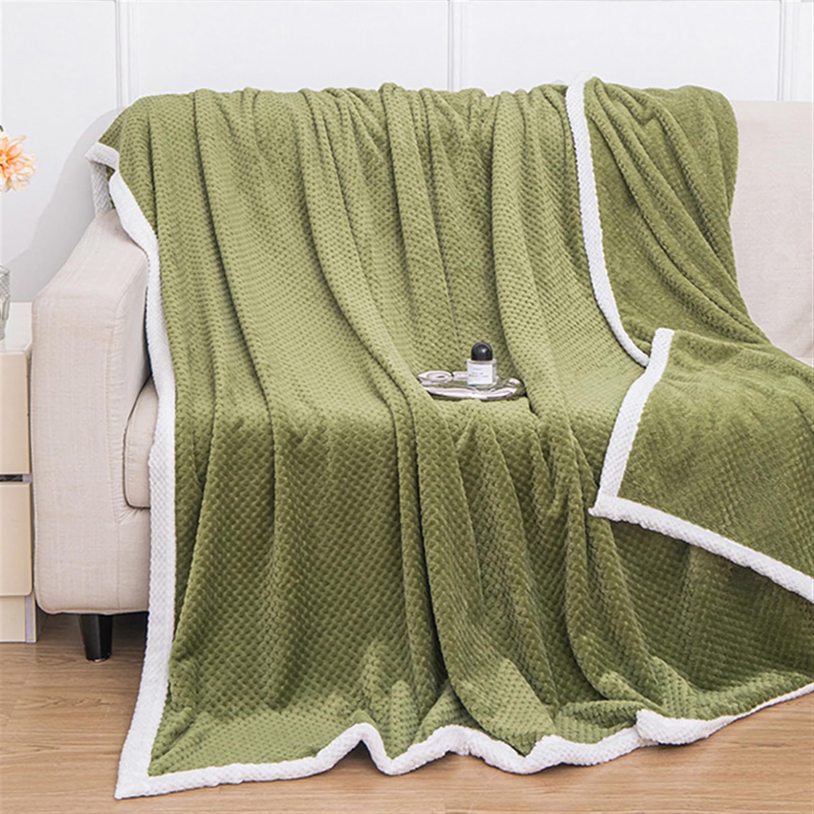 Mantas para Sofá Tacto Suave y Cálido Manta Sofa o Mantas para Cama Ligeras Mantas para Cama de Reversible 200 x 230 cm, Verde