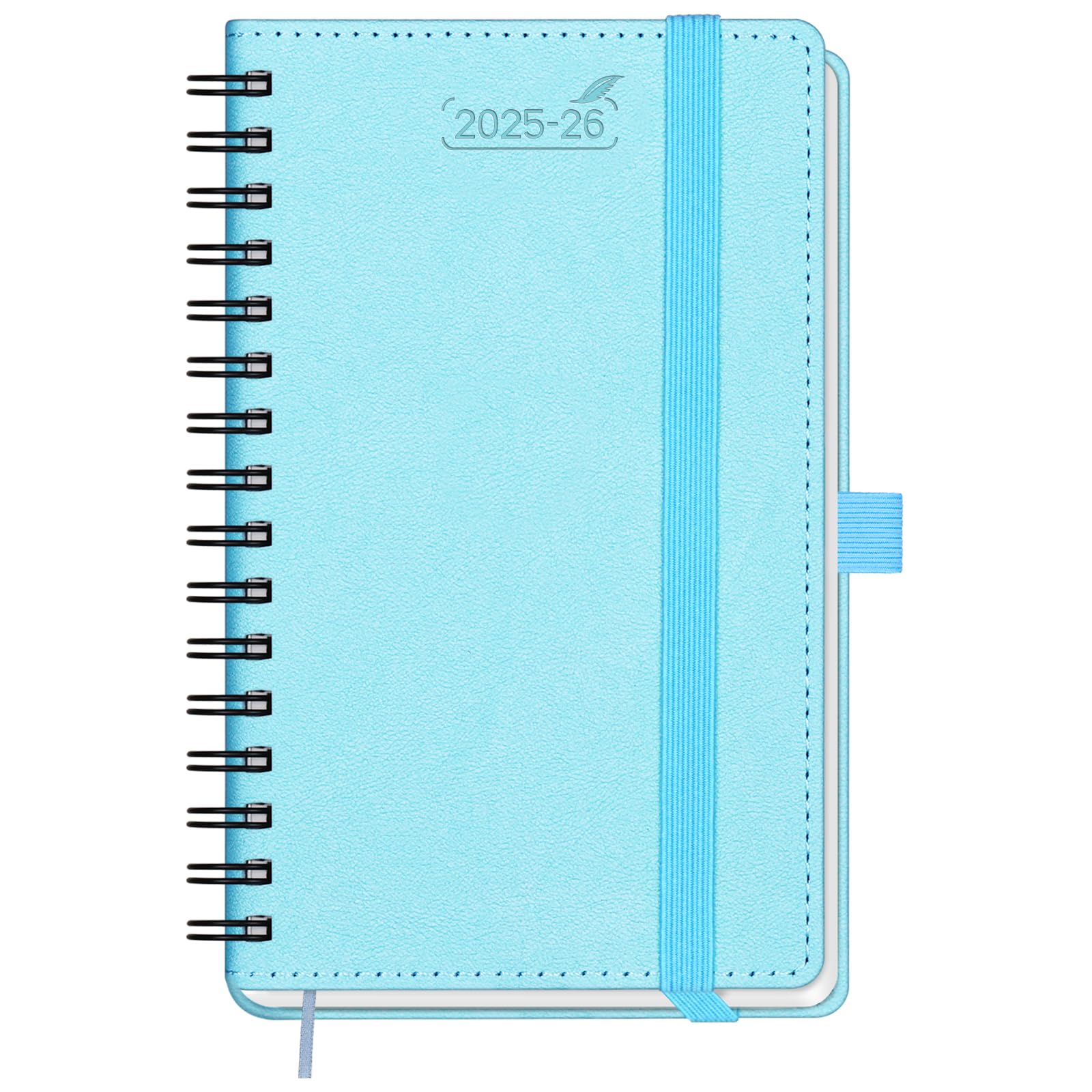 BEZEND Pocket Planner 2025-2026 Weekly and Monthly, 3.5" x 6" Academic Agenda (Jul 25-Dec 26) 18-Month Mid-Year Calendar Book, Storage Pocket, Pen Holder, PU Leather Softcover, Spiral - Sky Blue