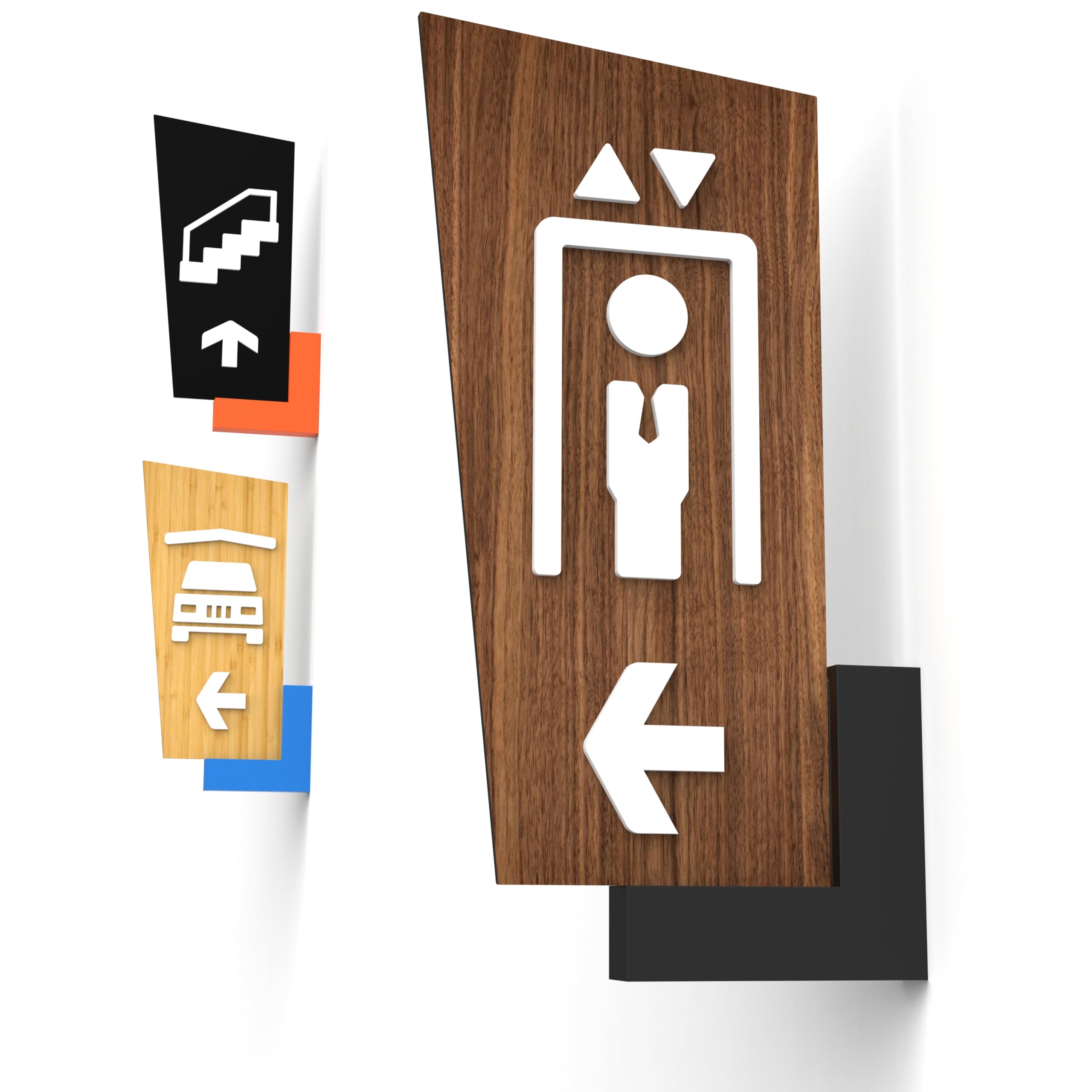 Set de 3 Señales Direccionales Personalizables – Cartel Ascensor, Escaleras, Garaje – Carteles de Pared Doble Cara con Flechas Adhesivas para Hoteles, Oficinas, Tiendas