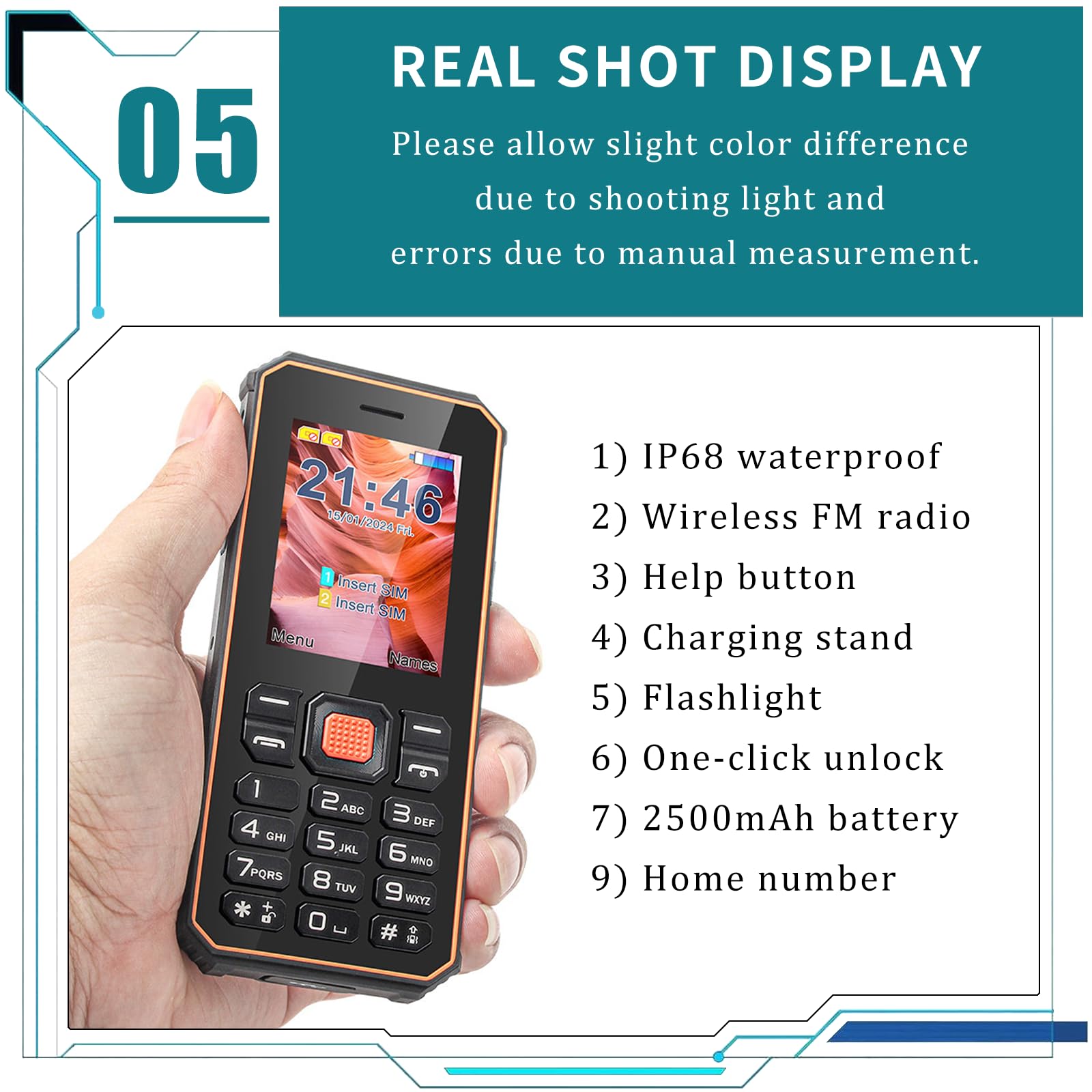 Podstawowy Telefon Komórkowy Dla Osób Starszych, Duża Klawiatura, Duże Czcionki, Duży Wyświetlacz, Duże Głośniki, Wodoodporność/Zabezpieczenie Przed Upadkiem, Bogate Funkcje