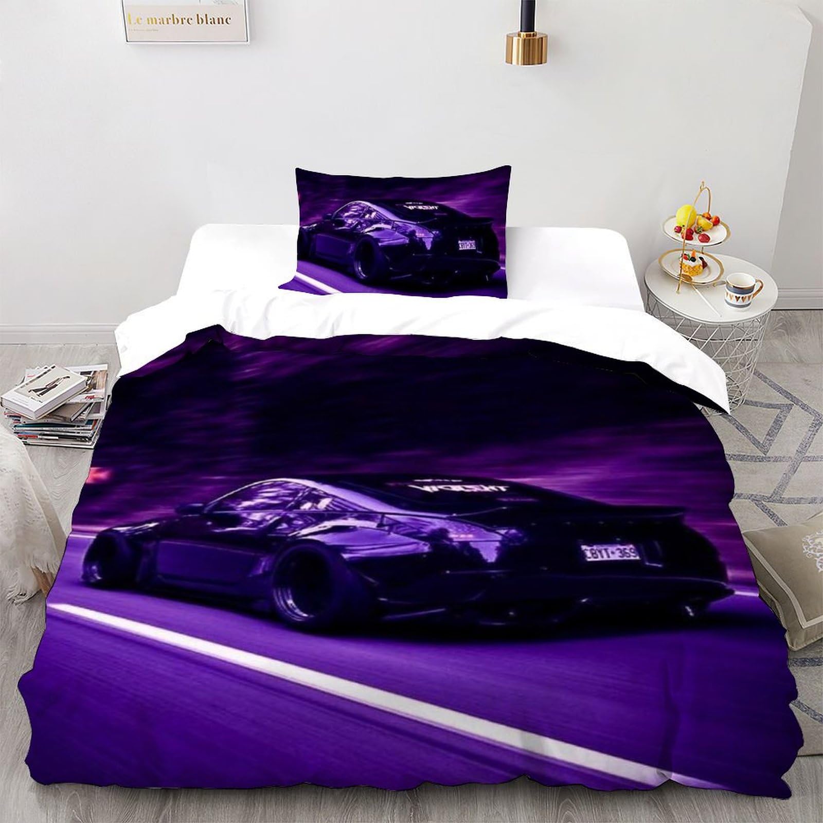 Housse de couette voiture de sport 135x200cm en microfibre douce et facile à laver pour lit enfant