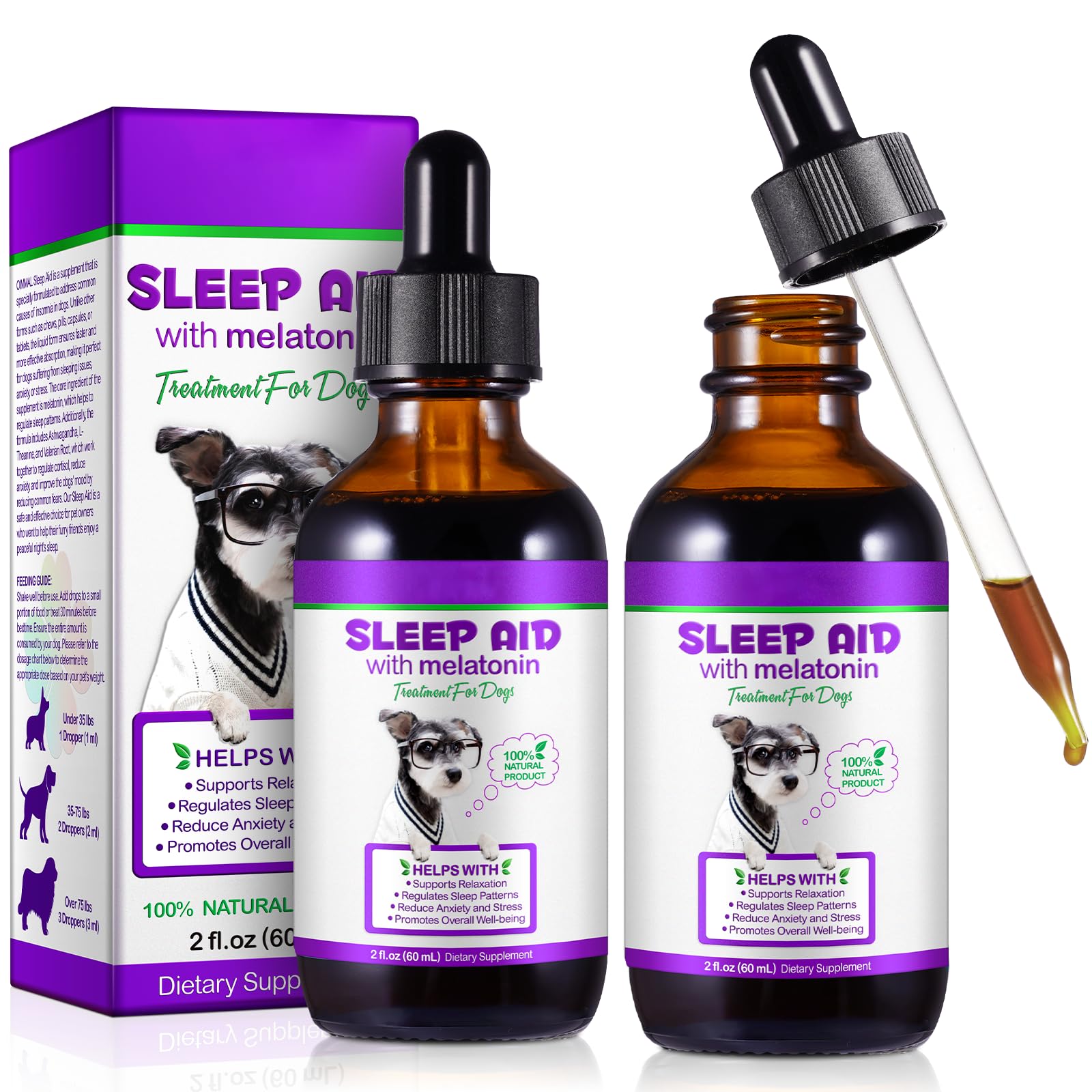 XAYGHE 2PCS Melatonin for Dogs,Sleep Aid Drops for Dogs and Cats,Anxiety Relief,Support Relaxation & Deep Sleep for Dogs
