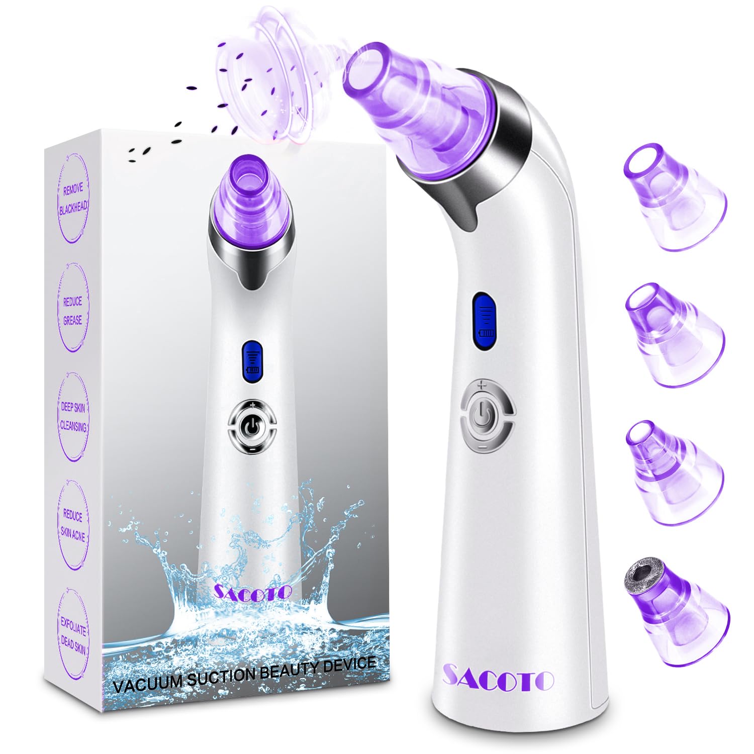 Blackhead Remover Pore Vacuum, Face Suction Pore Cleanser, 5 Suction Power Electric Blackhead Extractor Tool, 4 Probes, Blackhead Suction Remover for