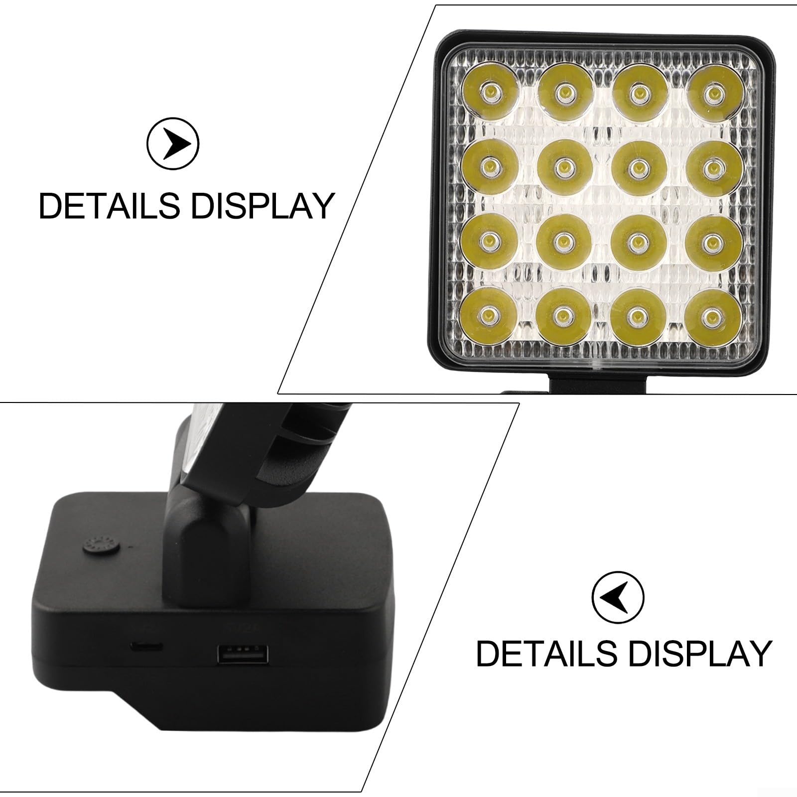 Bezprzewodowe oświetlenie robocze z 16 diodami LED, obrotowa głowica i hak, do akumulatora PARKSIDE X20 V 18 V PAP20A1 PAP20A3, 1200-1500 lumenów, 3 tryby oświetlenia do warsztatu i na kemping