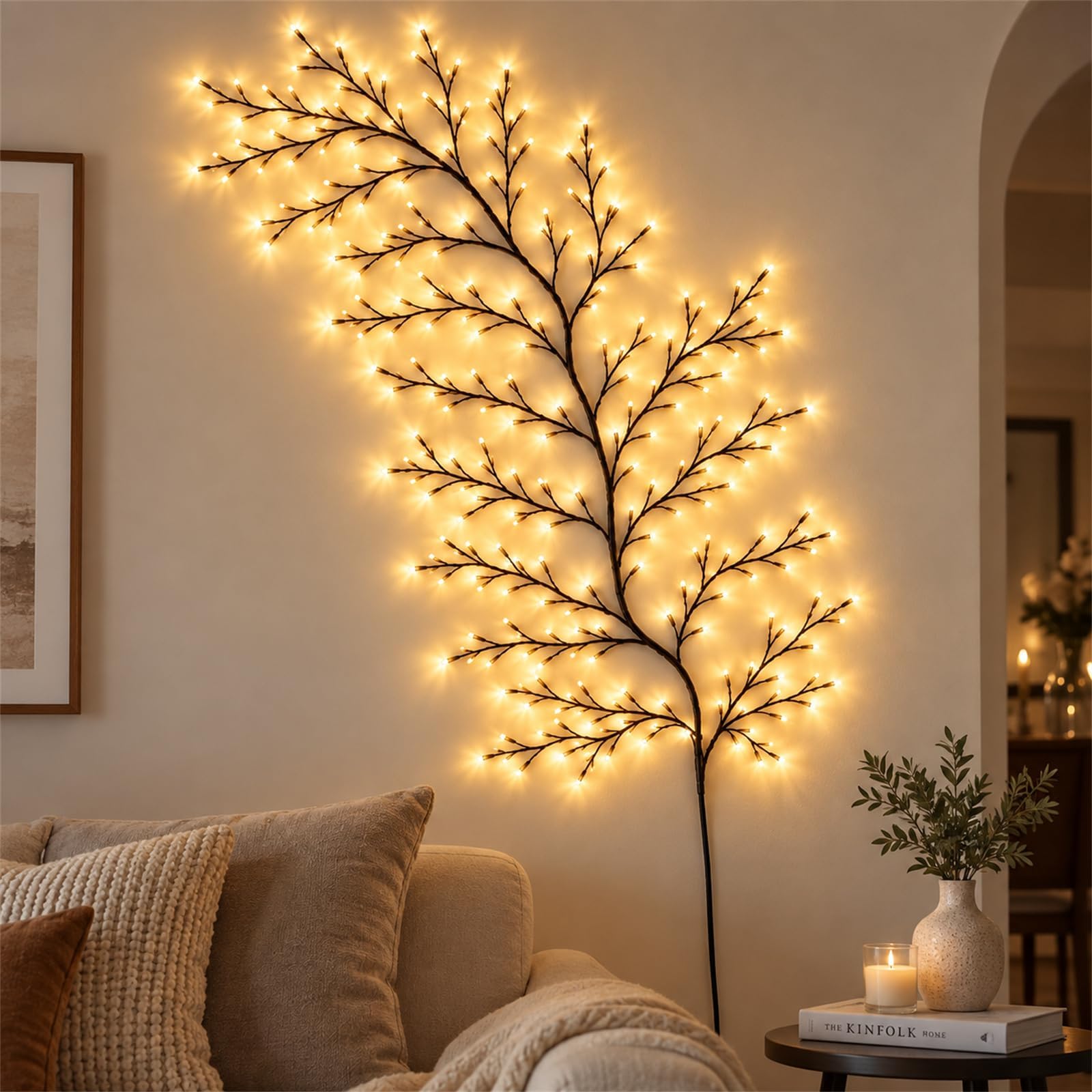 Glow Vine Willow Branch Wall Lights with USB Powered Remote Christmas Decor，White：1.6 Meters, 72 LEDs & USB