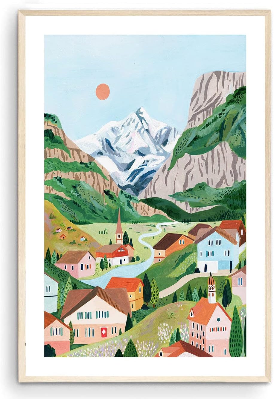 Nationcog Switzerland Art Print, Mountain Wall Art, Swiss Alps Poster, Grindelwald Print, Lauterbrunnen, Travel Poster, Travel Gift, Housewarming Gift (Unframed) (11x14)