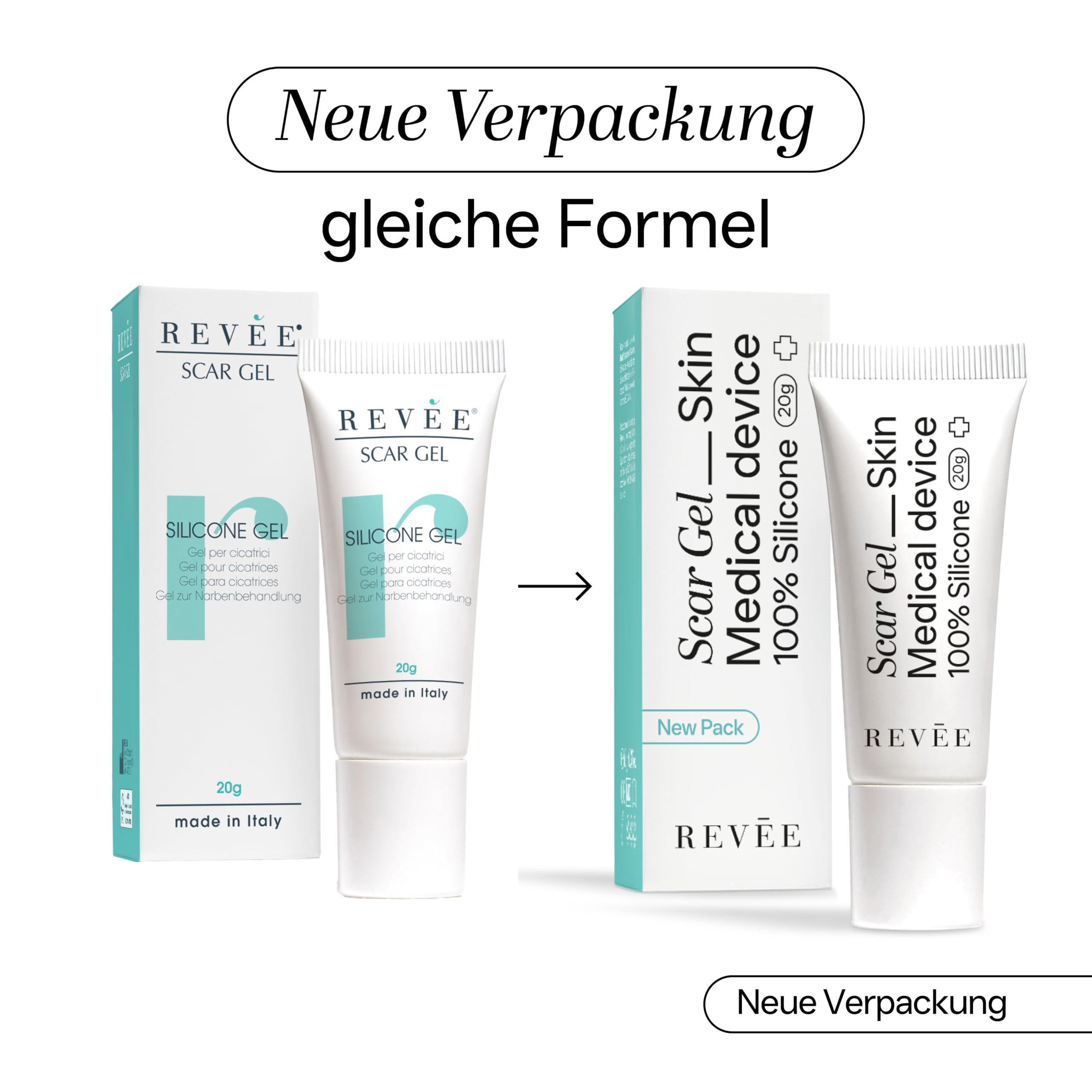 REVÉE Scar Gel 20g Narbengel für Gesicht und Körper - Narbensalbe Nach Op, Silikon Narbengel 100% Iges Medizinisches, Narbencreme Nach Op Transparentes, Geruchloses, Schneller Absorption, Scar Cream
