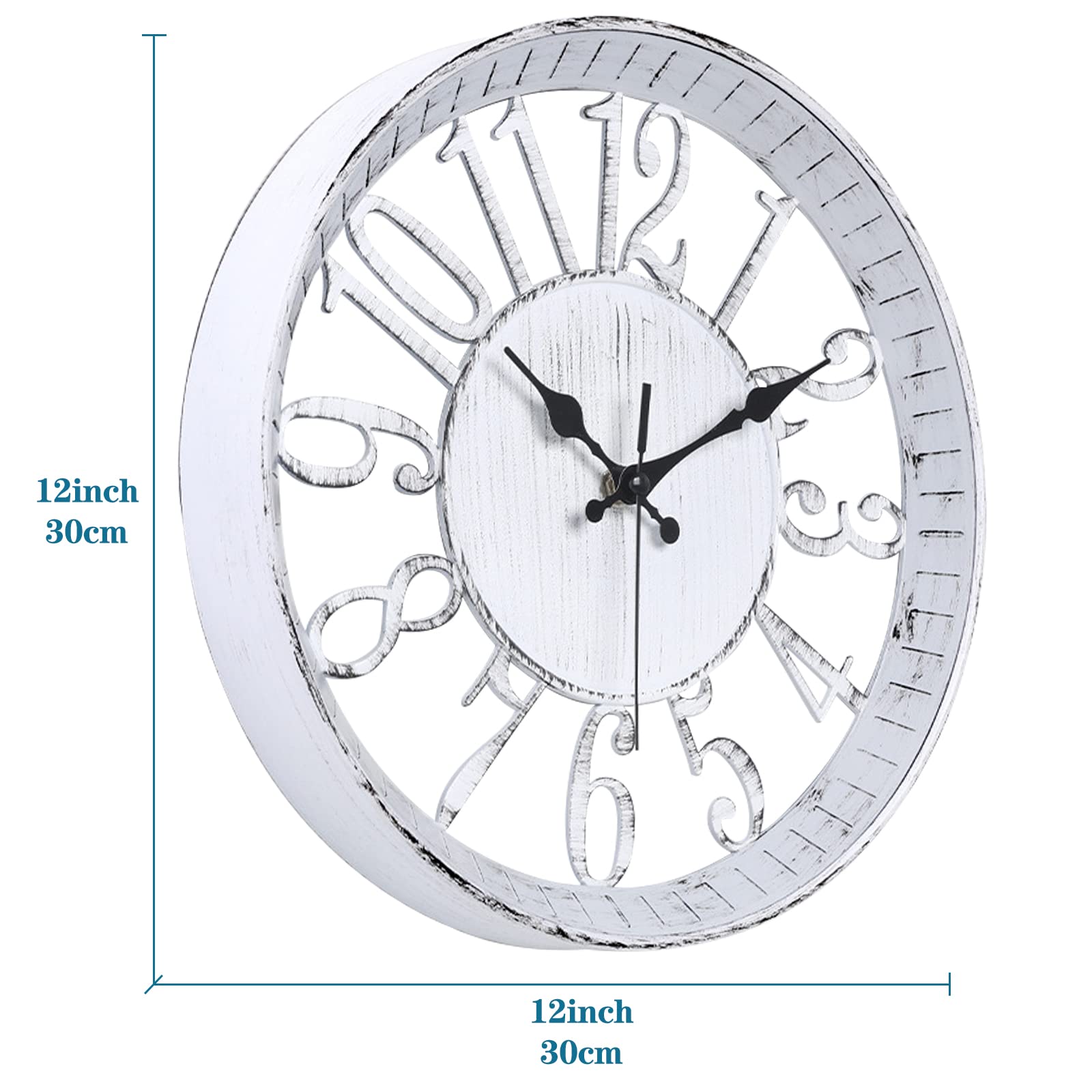 Ogetok Vintage Wall Clock 12 Inch, Round Wall Clocks Battery Operated, Quartz Silent Non Ticking Digital Clock Modern Hollow Simple Decorative Clock for Home Office School Kitchen Bedroom (White)