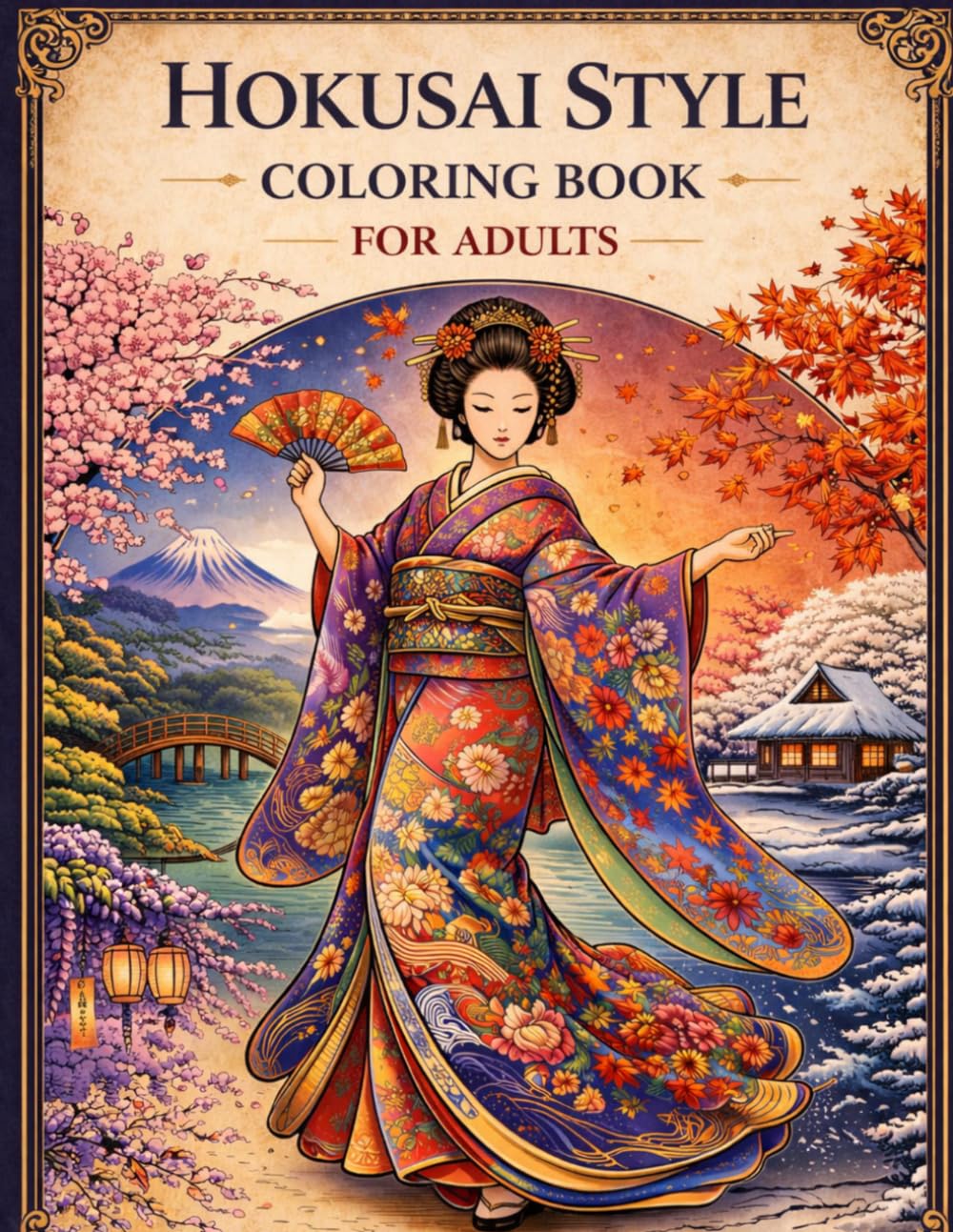 Hokusai Style Coloring Book for Adults Japanese Art Designs Featuring Geisha, Oiran, Maiko and Traditional Patterns: Relaxing and Stress Relief ... Inspired by Traditional Japanese Ukiyo-e Art