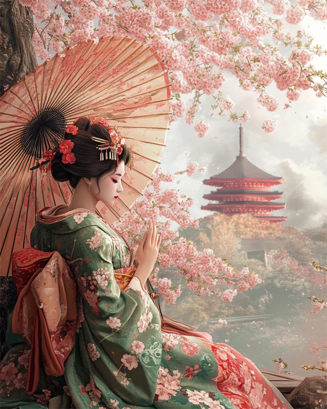 RKFLGEW 14CT Cross Stitching Kit Retro Japanese Geisha Preprinted Fabric Cross Stitch DIY Art Needlecrafts Embroidery Kits for Adults Beginners 40x50cm