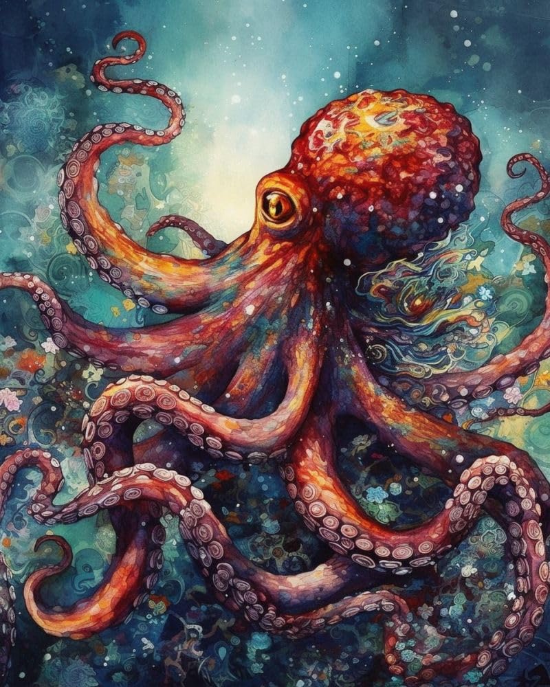 Generic Color Octopus Cross Stitch Kits for Beginners Stamped Cross-Stitch Supplies Needlework DIY 11CT 3 Strands Cotton Thread Printed DIY Needlepoint Kits 40×50cm (YP40), FIF-CUCROSS 325A40