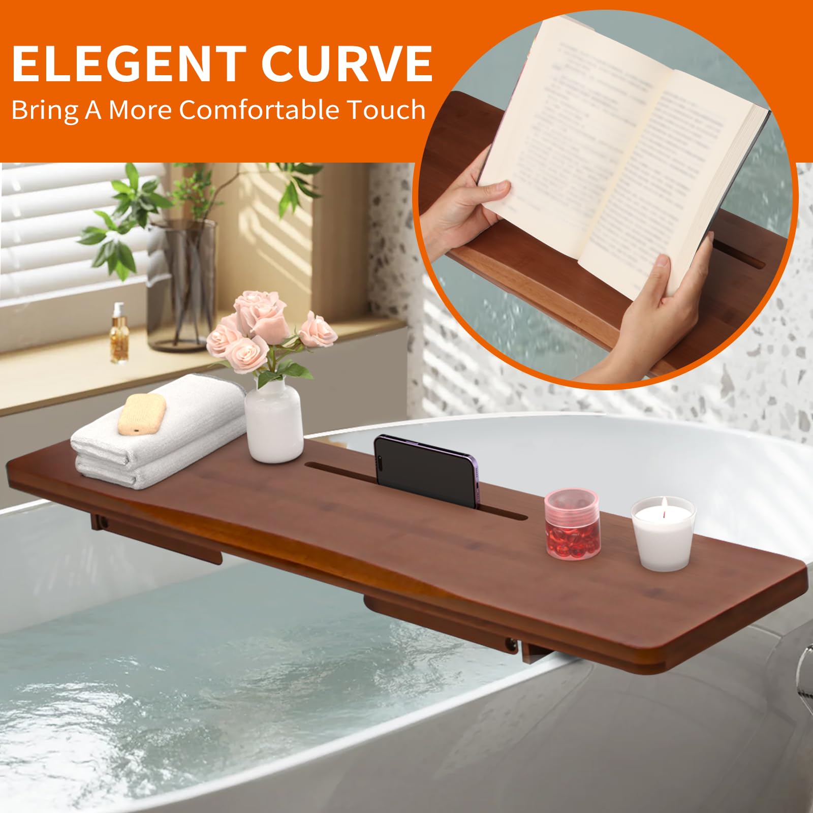 Bandeja para bañera con patas plegables ajustables, tablero grueso de bambú sólido, diseño minimalista, bandeja versátil para cama, sofá y mesa, resistente y duradera