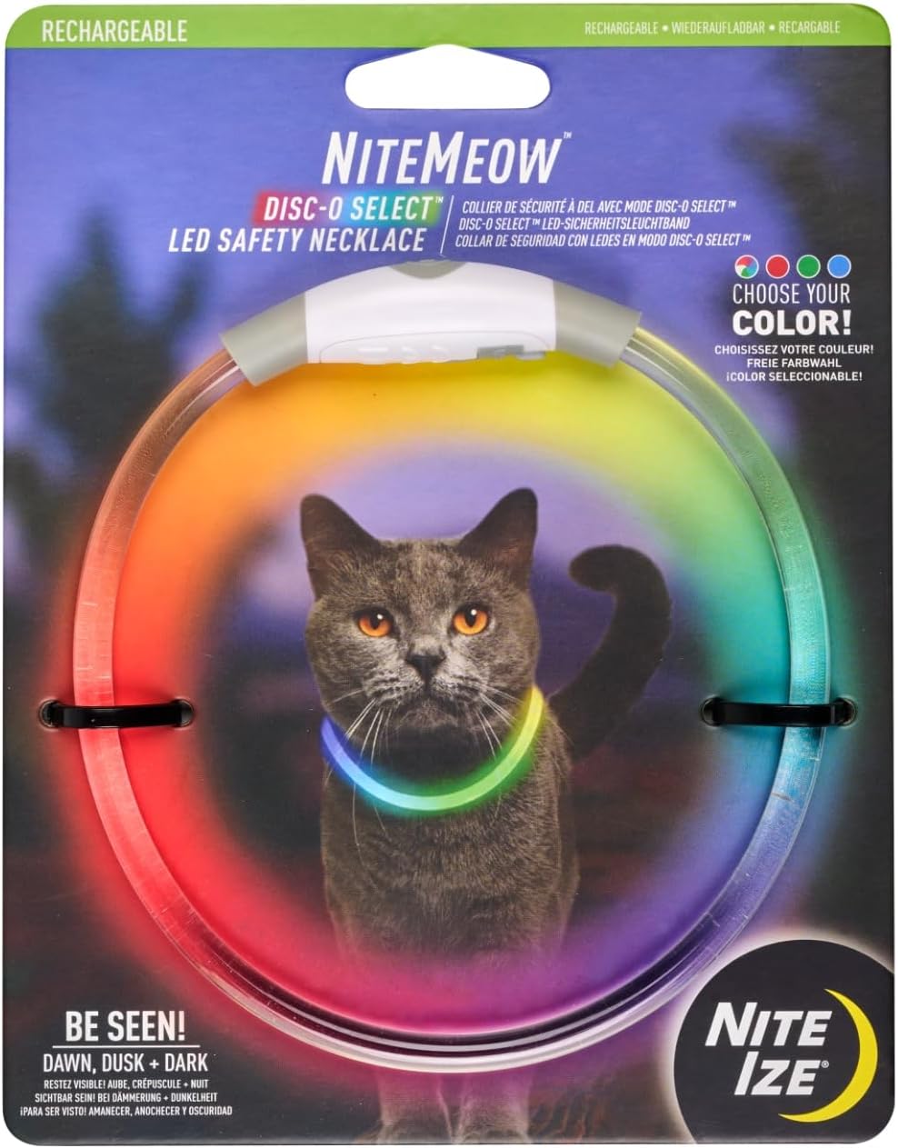Nite Ize NiteMeow Rechargeable LED Saftey Necklace For Cats Multi-Colored