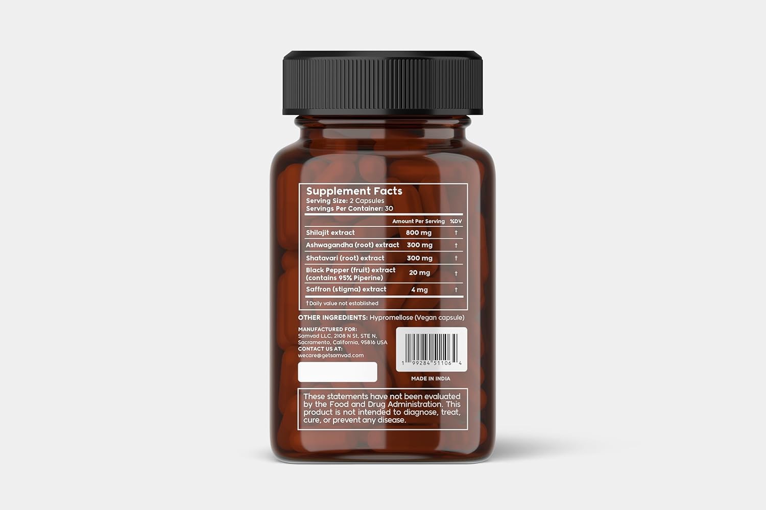 Shilajit for Women, 800mg with 70% Fulvic Acid, Natural Extract, Lab Tested, with Shatavari and Saffron, No Artificial Preservatives, Non-GMO, 60 Capsules