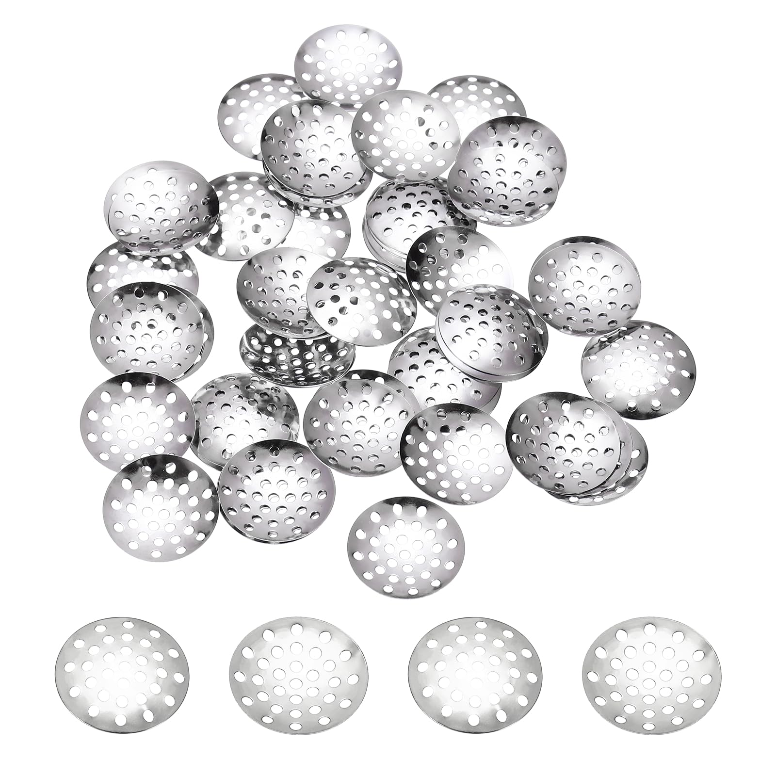 sourcing map 200 Pcs Brooch Base Pad, 18mm Brooches Bouquet Beading Back Holes Round Blank Tray Setting Beads for DIY Crafts Handmade Brooches Jewelry Making Supplies, Rhodium