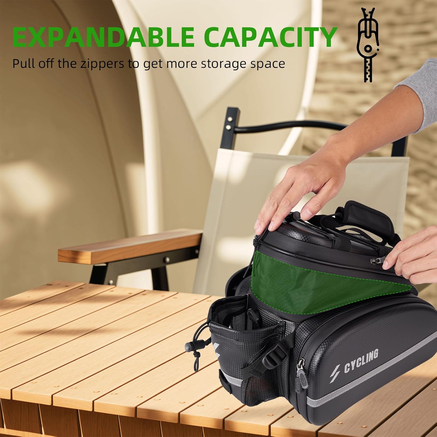 ROCKBROS Bike Rack Bag Bike Trunk Bag, Waterproof Carbon Leather Bicycle Rear Seat Cargo Bag, Expandable Bike Pannier with Water Bottle Holder, 3 in 1 Multifunctional Handbag