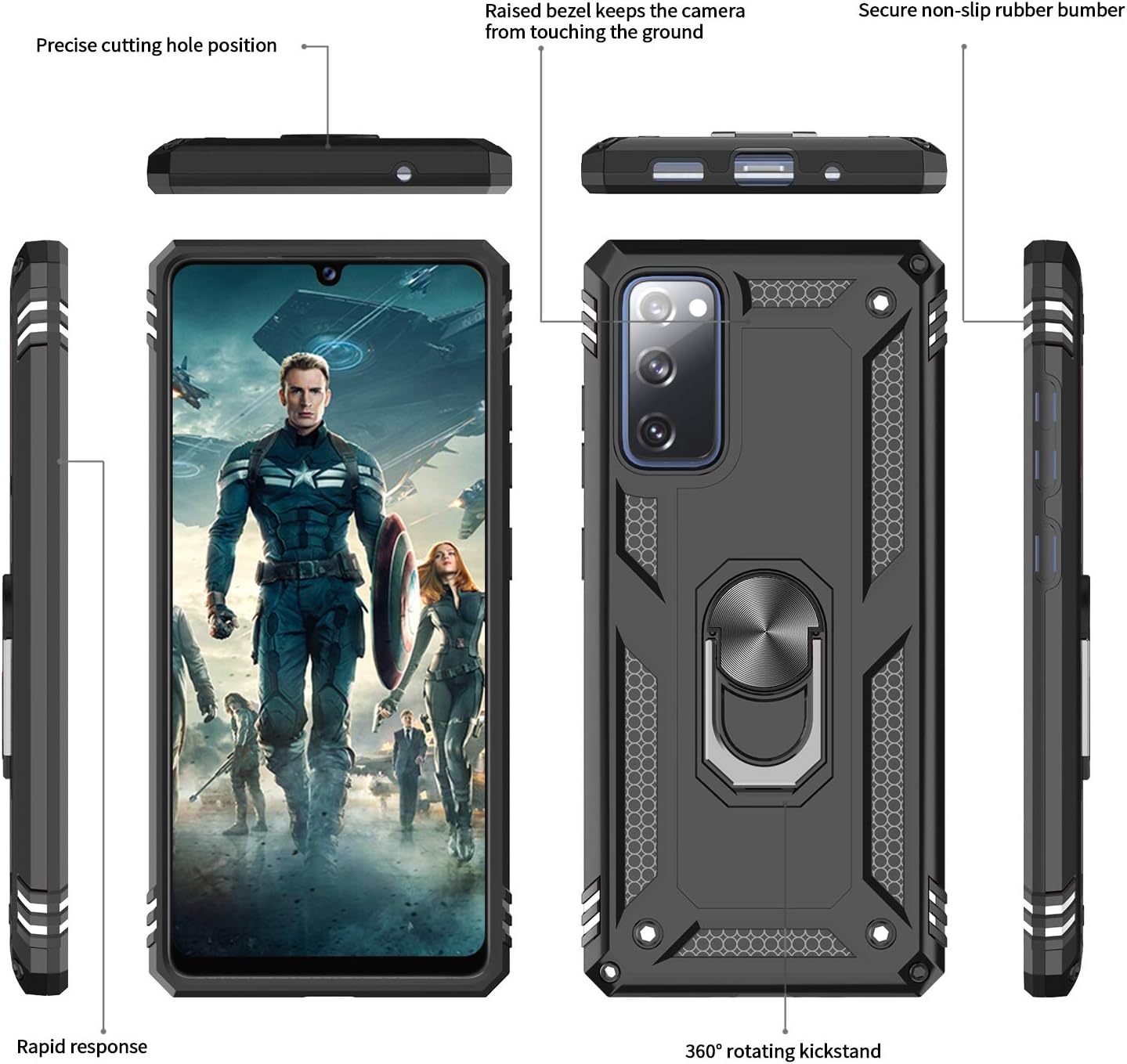 LeYi Compatible for Samsung Galaxy S20 FE 5G Case, (Not Fit Galaxy S20) [Military-Grade] Defender Protective Phone Case Cover with Ring Holder Kickstand for Samsung S20 FE 5G, Black-1