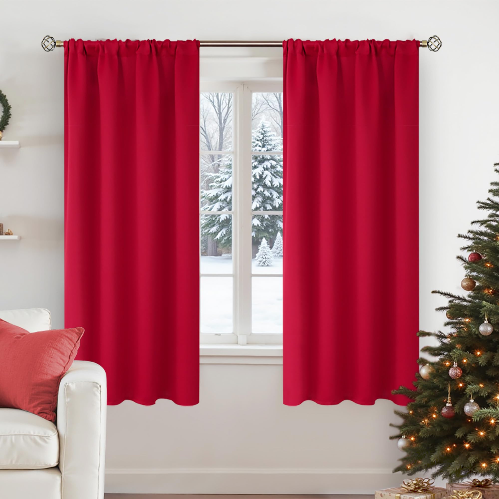 BGment Red Blackout Curtains 63 Inch Long for Bedroom Thermal Insulated Curtains with Rod Pocket Room Darkening Christmas Decoration for Living Room 42 x 63 Inch 2 Panels