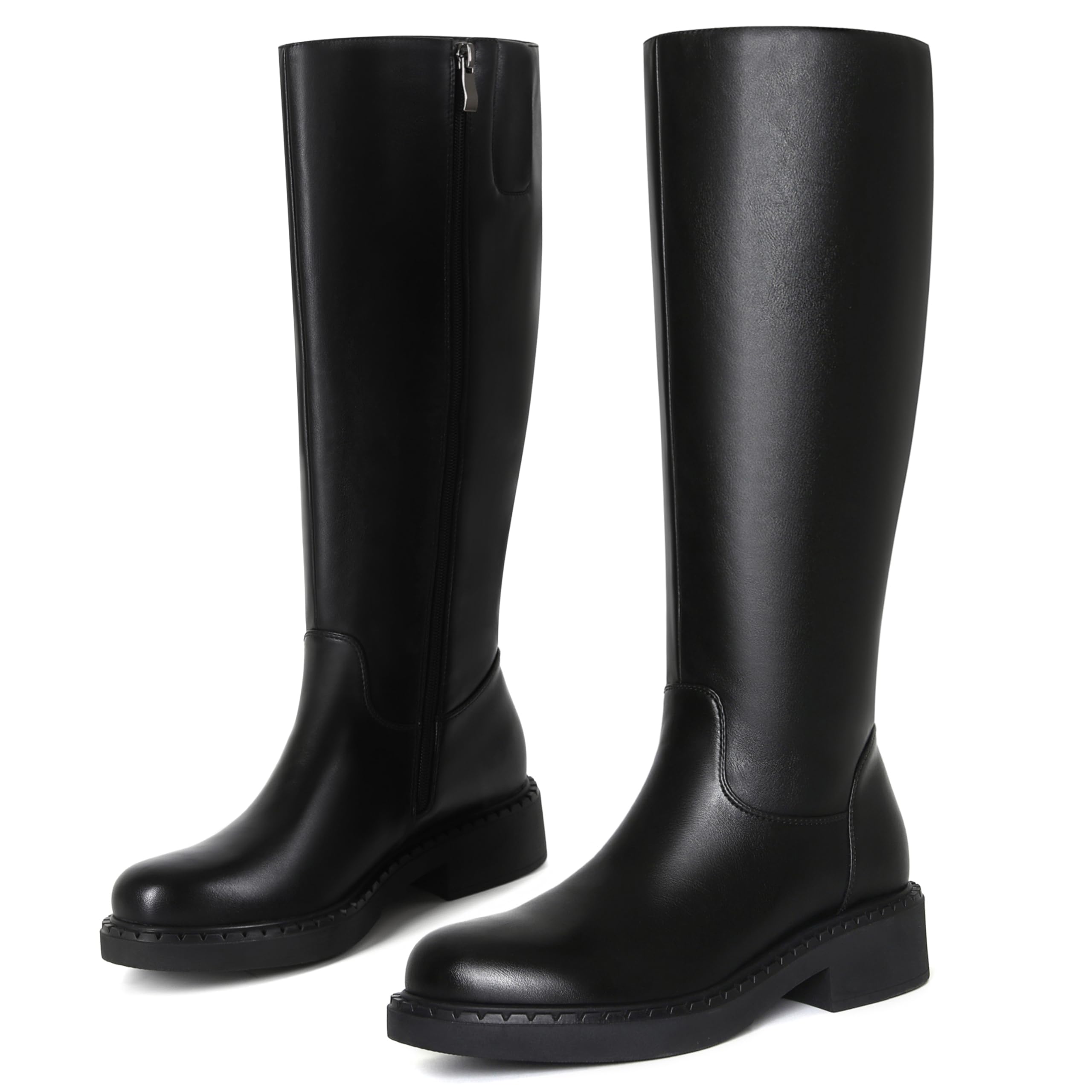 Knee High Boots Women Low Heel Round Toe Comfort Chunky Flat Heel Riding Boots Side Zipper Fall Long