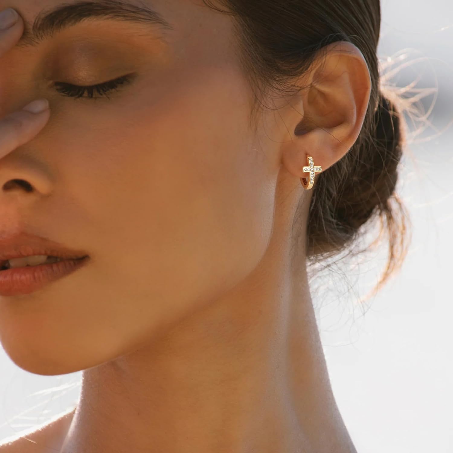 LOYATA Gold Cross Earrings for Women-14K Gold Plated Small Hoop Huggie Earrings Dainty Trendy CZ Cross Hoop Earring Cute Hypoallergenic Hoops Jewelry Valentine Gifts for Women - Image 7