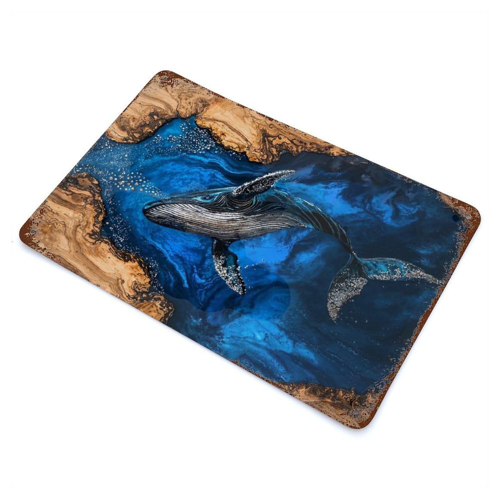 The Whales Song Resin Art 11.8"x7.9" Rusty Metal Tin Sign, Shabby Chic Decor for Bistro, Counter And Cafe Decor