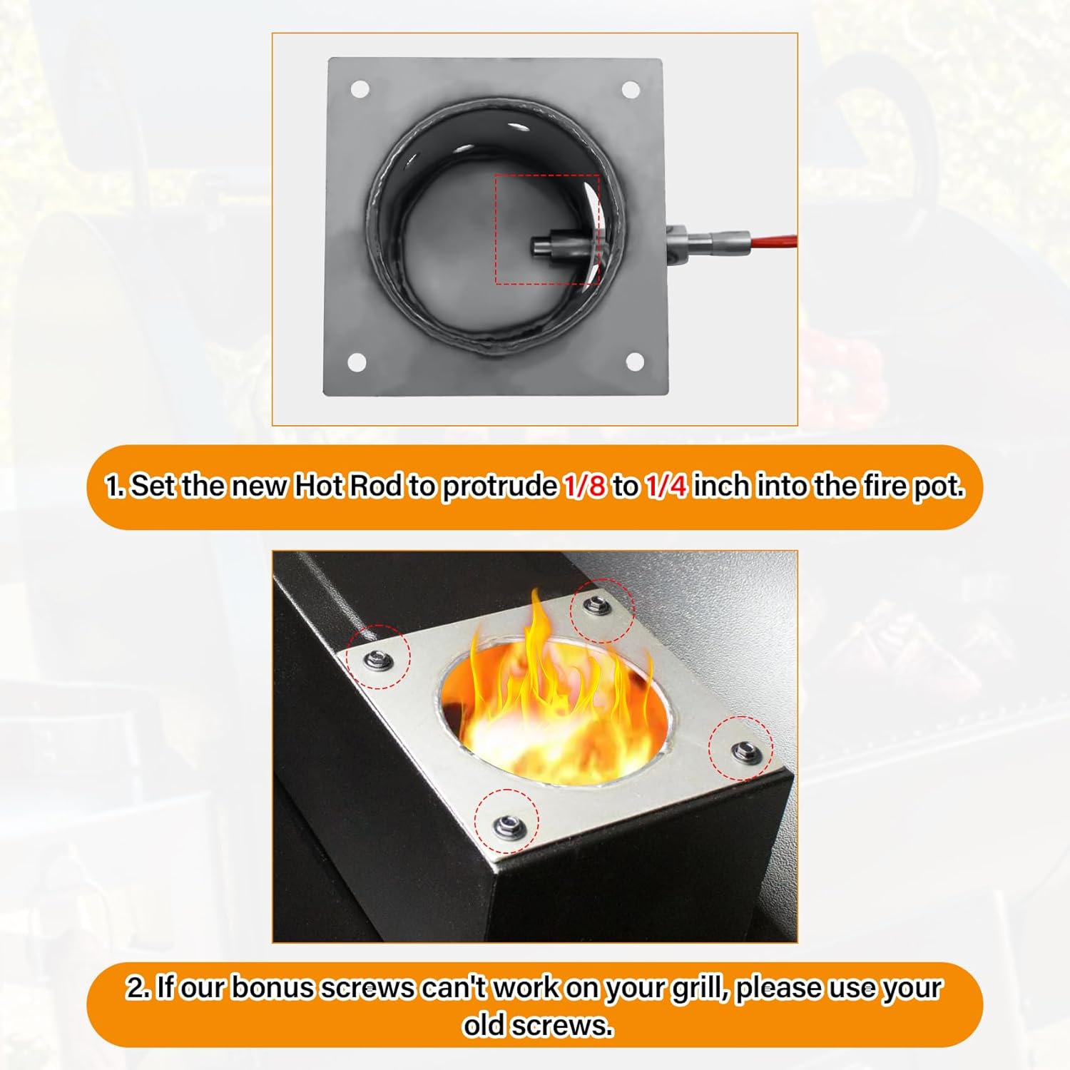 304 Stainless Steel Fire Burn Pot and Hot Rod Ignitor Kit for Pit Boss, Traeger, Camp Chef Pellet Grills, Upgraded Heavy Duty Burner Pot Replacement Parts with Ash Remover, Screws and Fuse