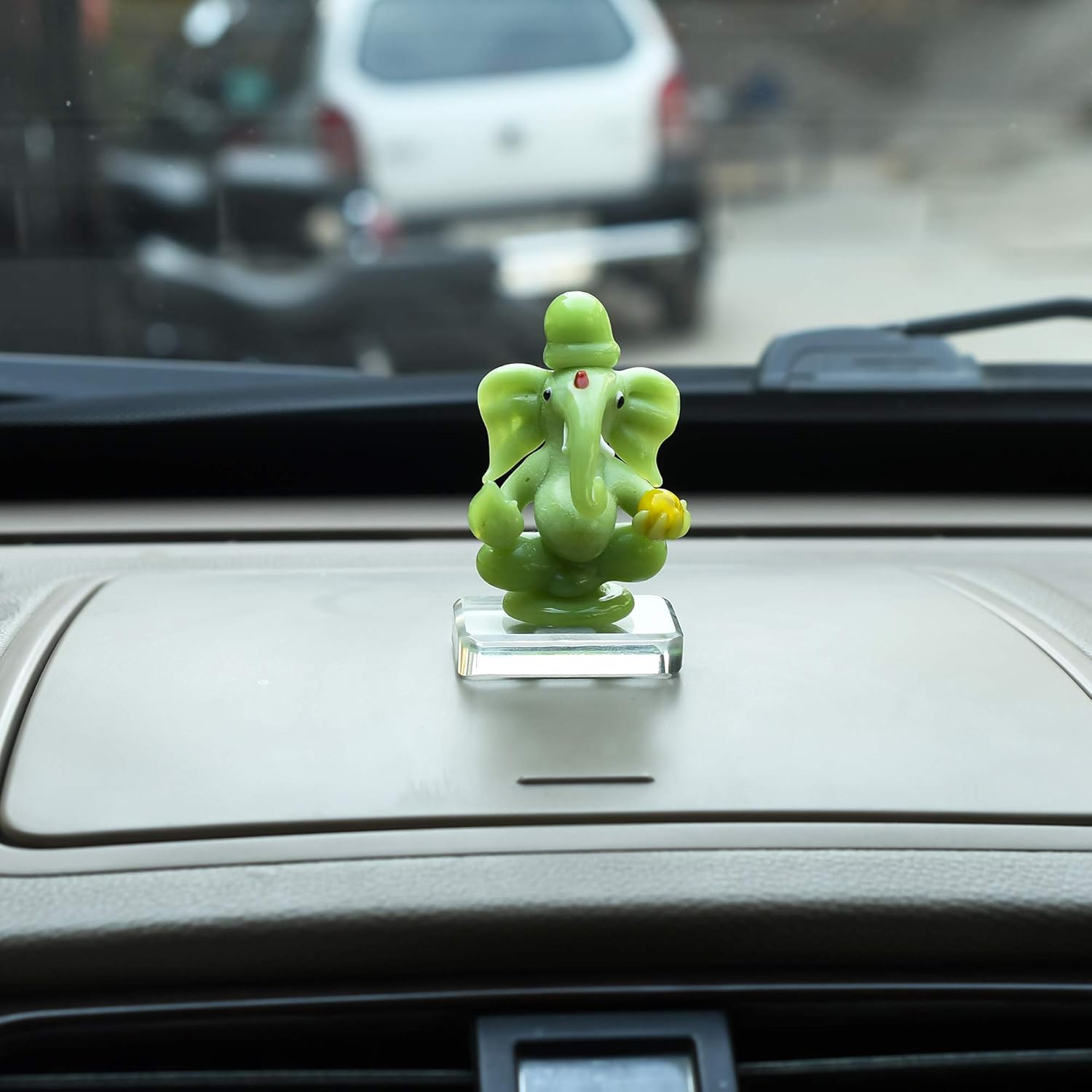 Buy Great Art Glass Ganesh Idol for Car Dash Board (8.5cm x 5 cm, Green