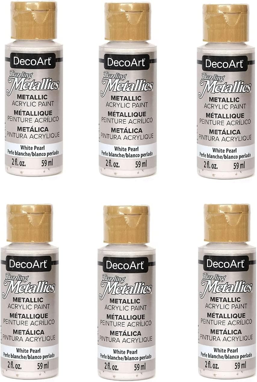 DecoArt 6 -Pack Dazzling Metallics Acrylic Colors - White Pearl, 2-Ounces Each