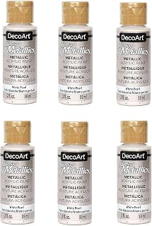 DecoArt 6 -Pack Dazzling Metallics Acrylic Colors - White Pearl, 2-Ounces Each