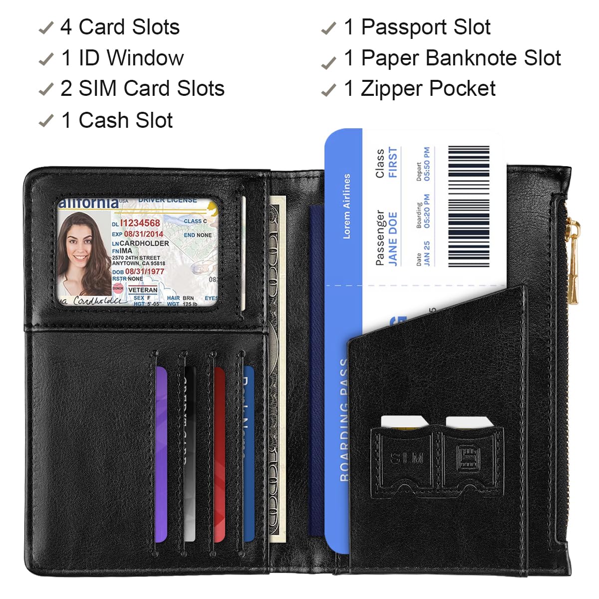 Etui na paszport z zamkiem błyskawicznym, kieszeń na monety, portfel podróżny, blokowanie RFID, skórzane etui na paszport, etui na karty kredytowe dla kobiet, kolor szampański