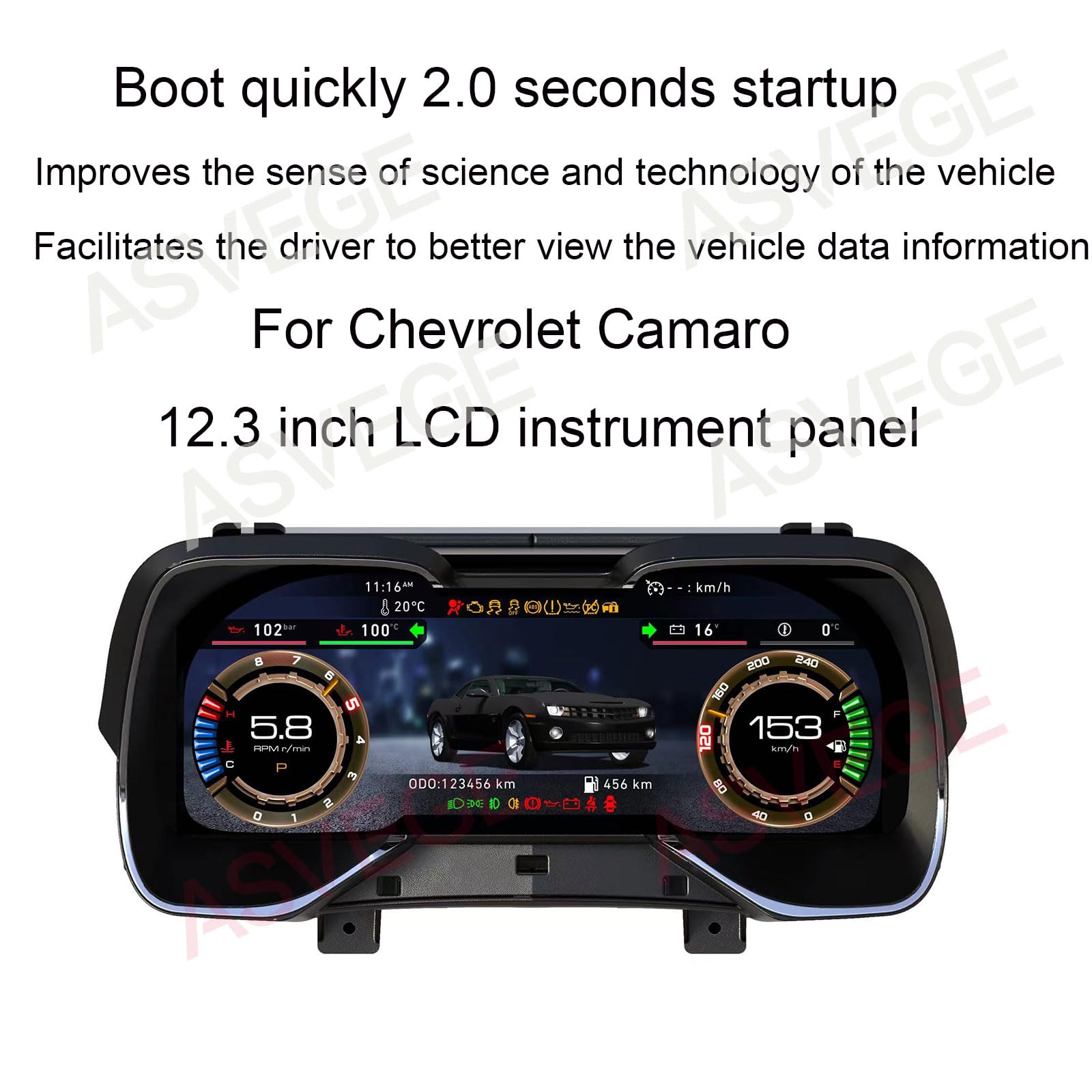 12 3 LCD Digital Instrument Cluster for Chevrolet Camaro 2010-2015 Dashboard Display Speedometer Odometer Cockpit Car Accessories — view 3