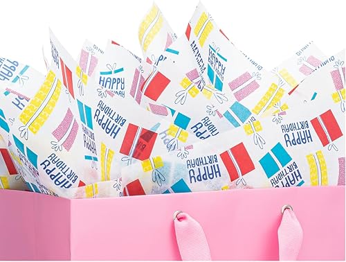 Miniatura 4 de K-Kraft Papel de seda metálico para cumpleaños, 102 hojas, hojas de 20 x 20 pulgadas, 33 hojas rojas, 24 hojas blancas, 45 hojas impresas, papel de