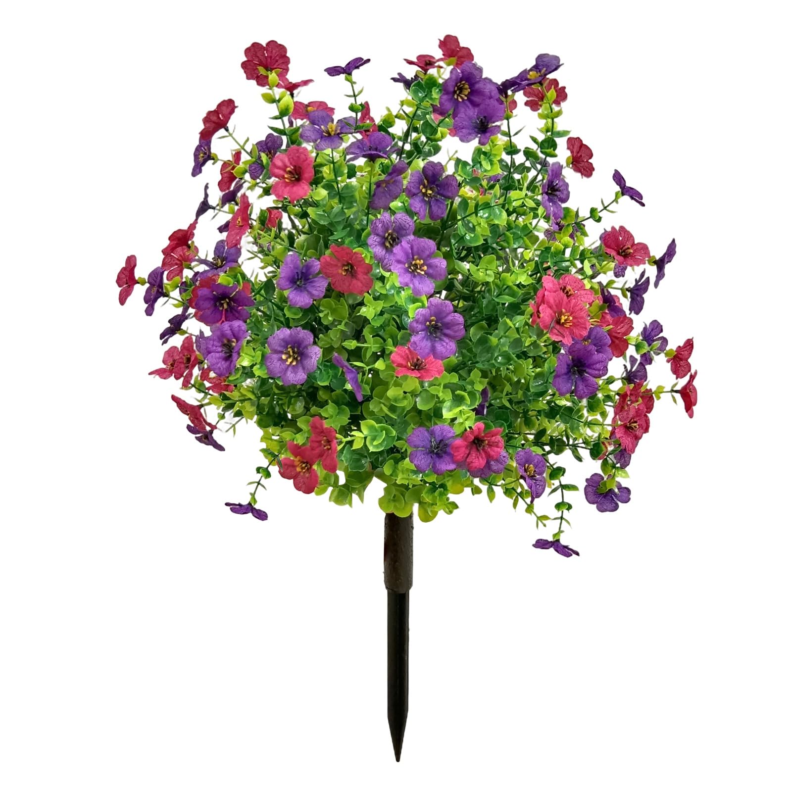 ChYoung 1 Pack Artificial Boxwood Topiary Ball Tree with Flower Fake Plant with Ground Spike 24 Inches Faux Topiaries Houseplants Fake Decorative Greenery Plants (1, Red&Purple)