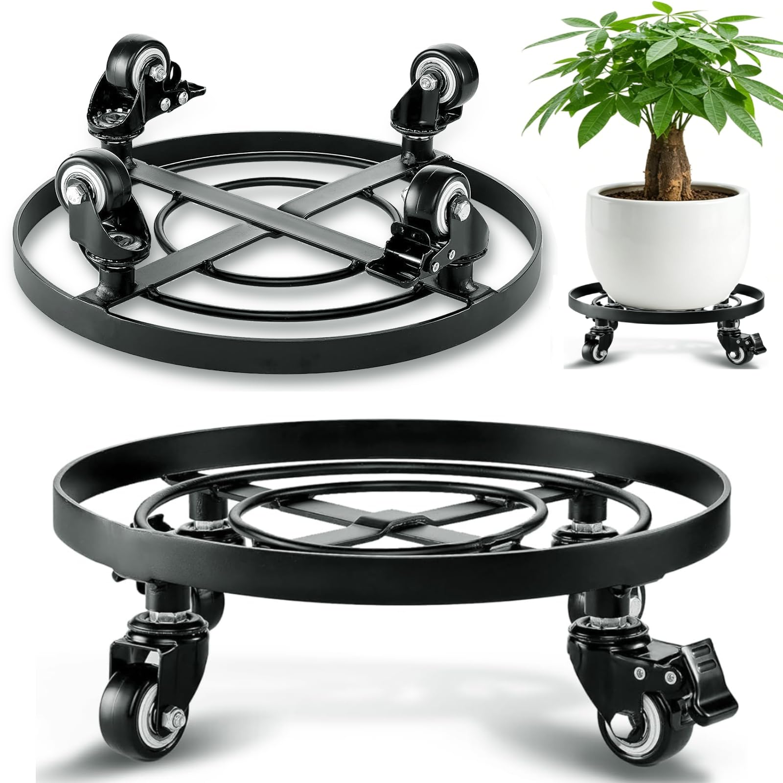 Amagabeli Plateau à roulettes pour Plantes 35cm 2pcs Support Pot de Fleurs Caddy Extérieur Noir