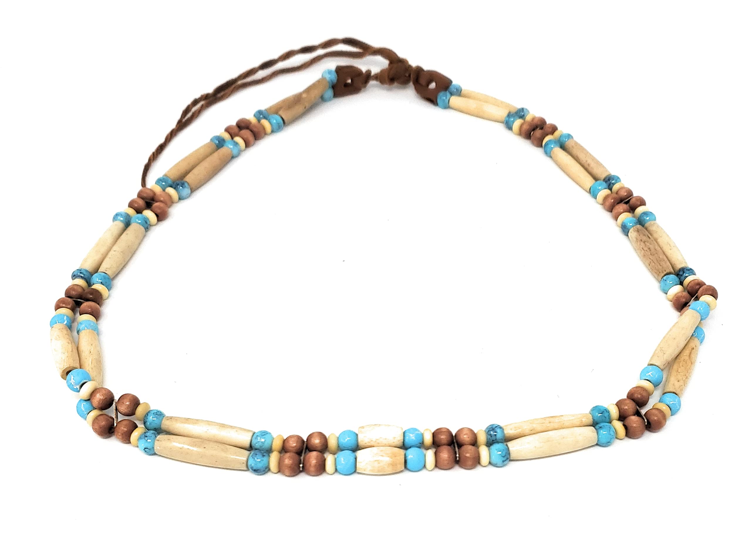 Western Cowboy Hat Band with Antique Bone Hairpipe Beads, Turquoise and Wood Accent Beads