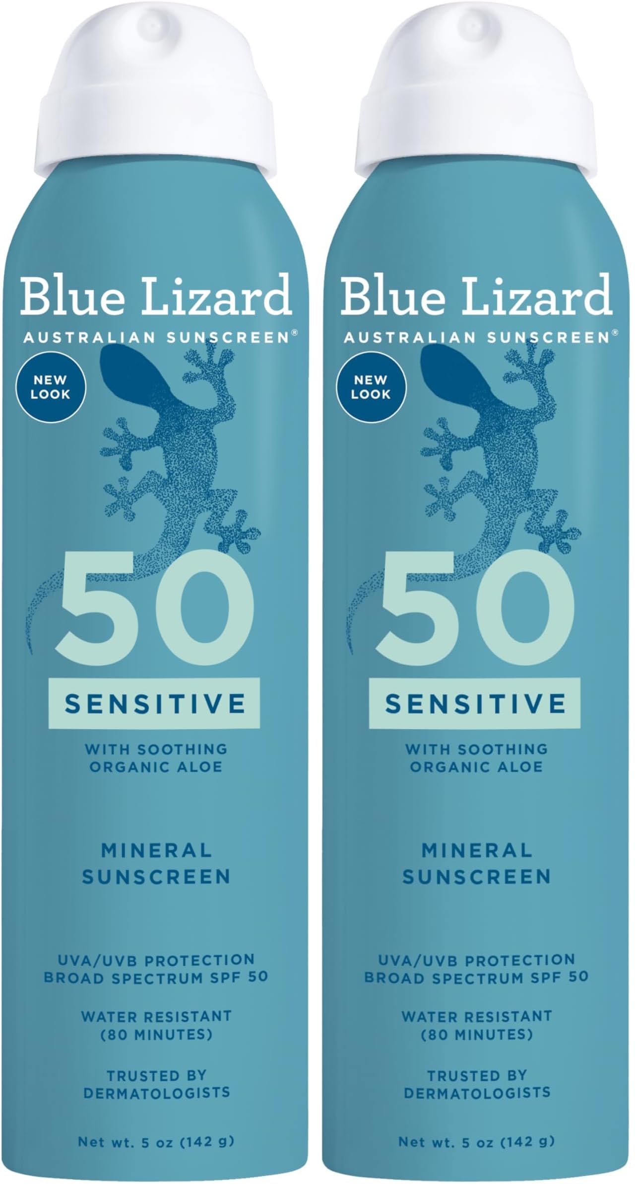 Blue Lizard Mineral Sunscreen Spray SPF 50 Zinc Oxide Formula Water-Resistant Dermatologist-Recommended 5 fl oz Pack of 2