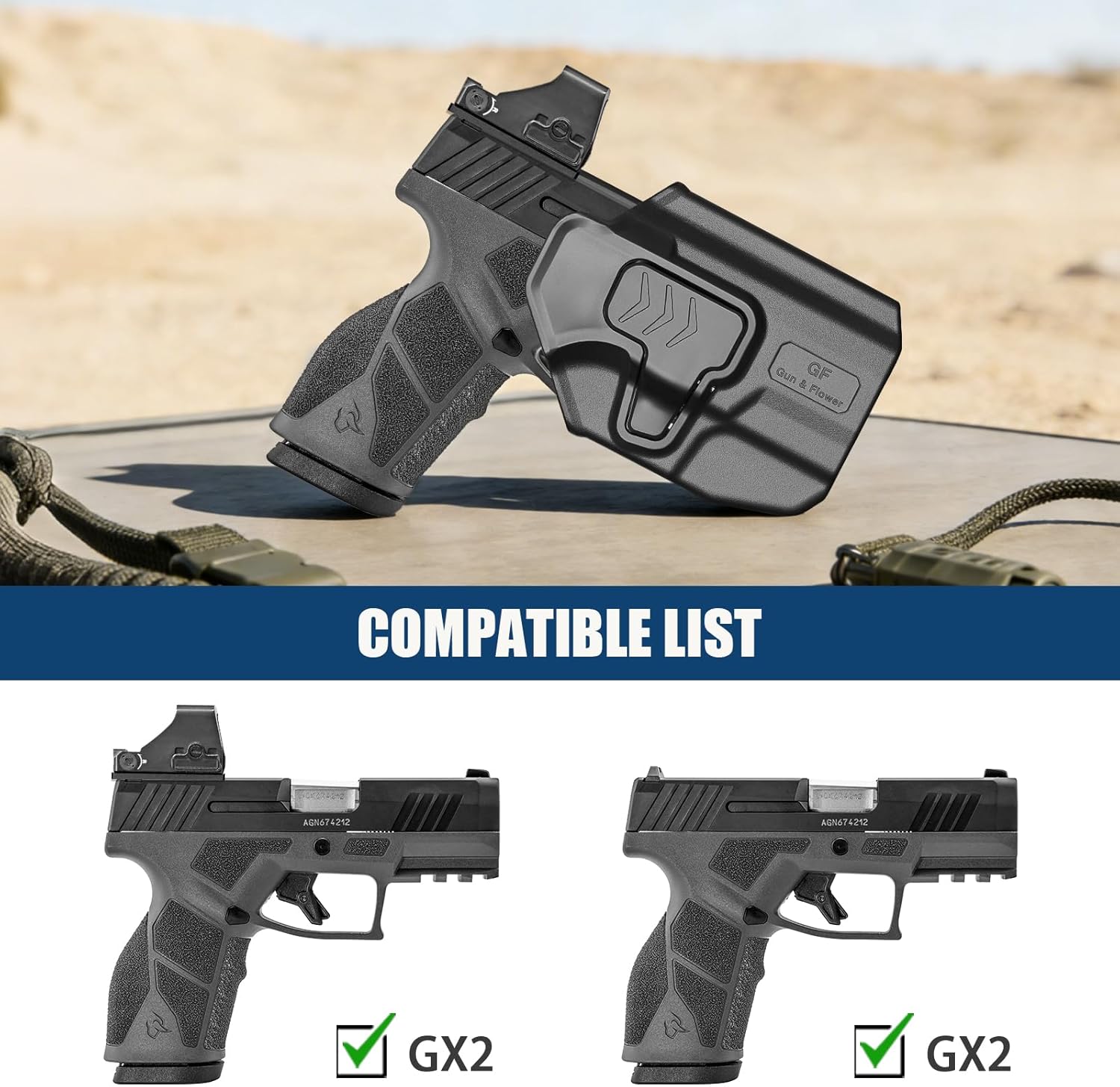 OWB Holster for Taurus GX2, Level II Retention Outside Waistband Holster, RDS Ready, Multiple Attachment Options (Adjustable Paddle or Duty Belt Clip)