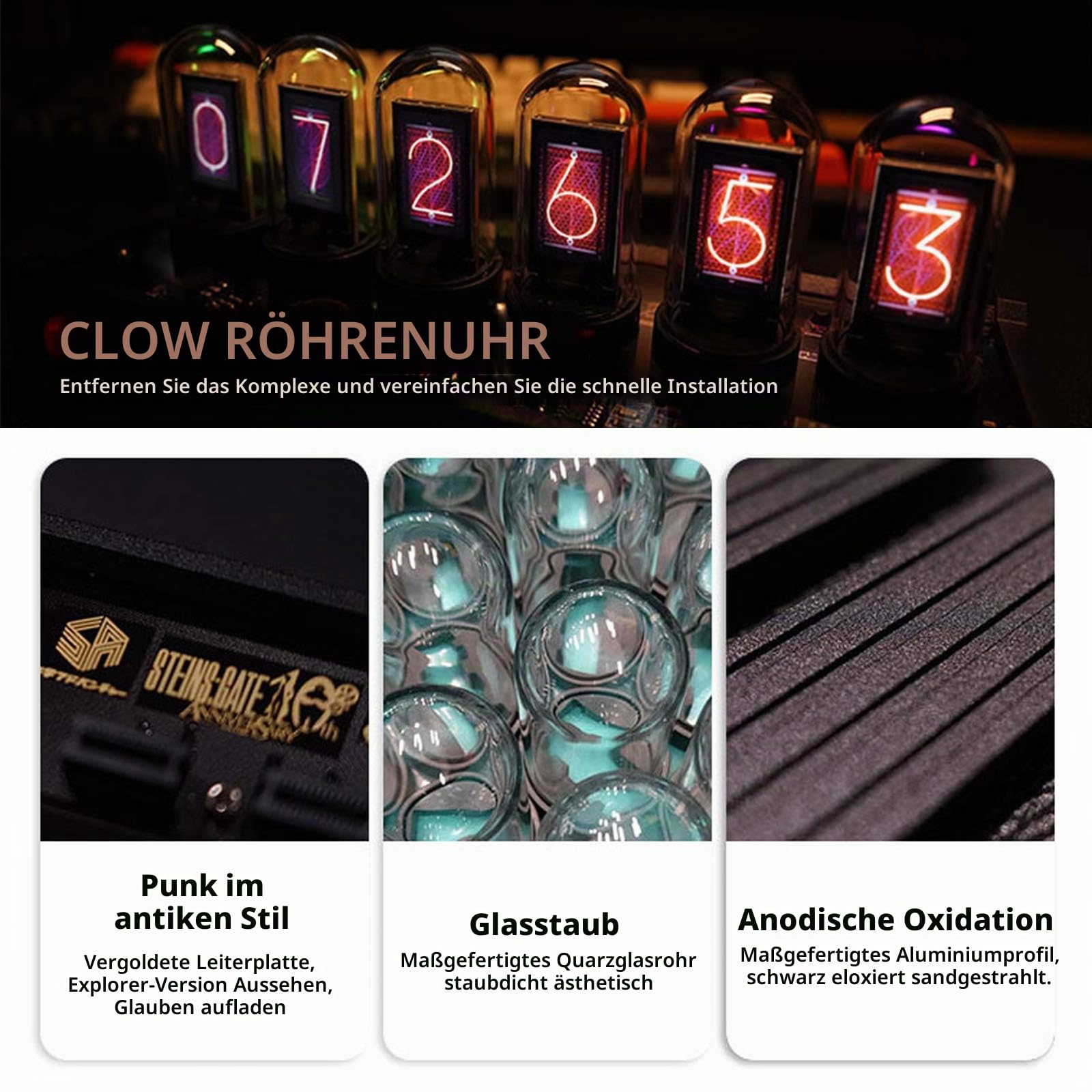 TWSOUL LED Nixie Uhr - DIY Röhrenuhr, 20 Modi Digitaluhr, Customized Photo Display, Retro Vintage Uhr Mit USB-Kabel - Kreatives Geschenk