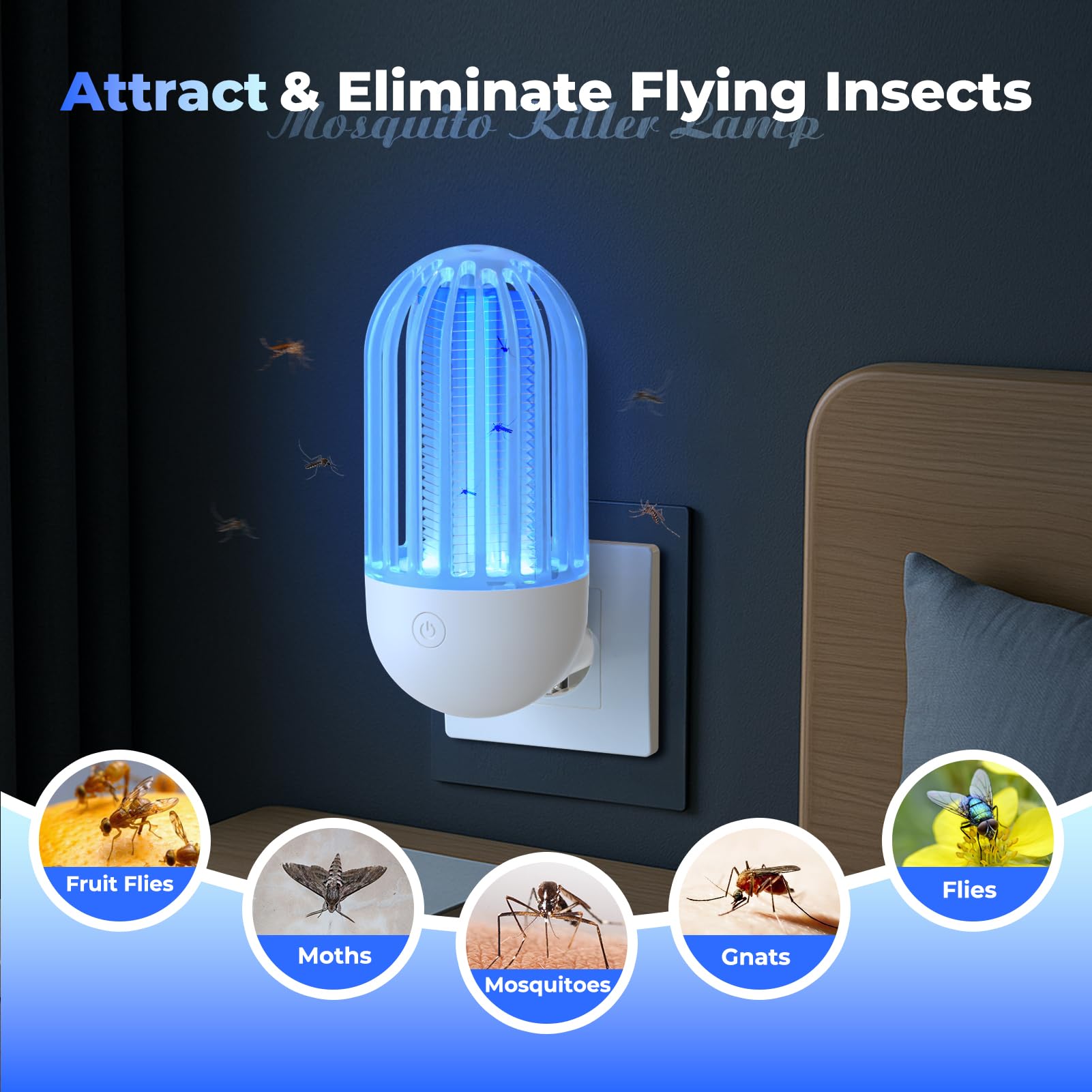 Insektenvernichter Elektrische Fliegenfalle Innenbereich Plug in 2 Stück, 2100V UV Mückenlampe Mückenfalle Mückenschutz mit LED-Licht Schweigend Insektenvernichter für Außen, Küche, Garten, Camping